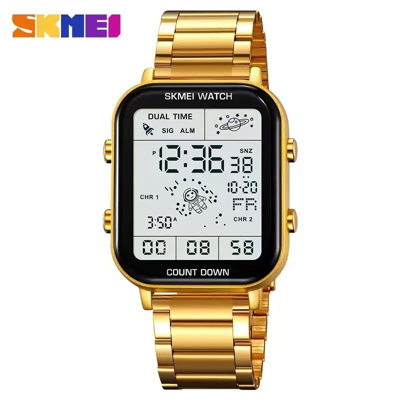 SKMEI Multi-Functional Waterproof Dual-Time Astronaut Watch For Men And Students Casual Square Electronic Watch