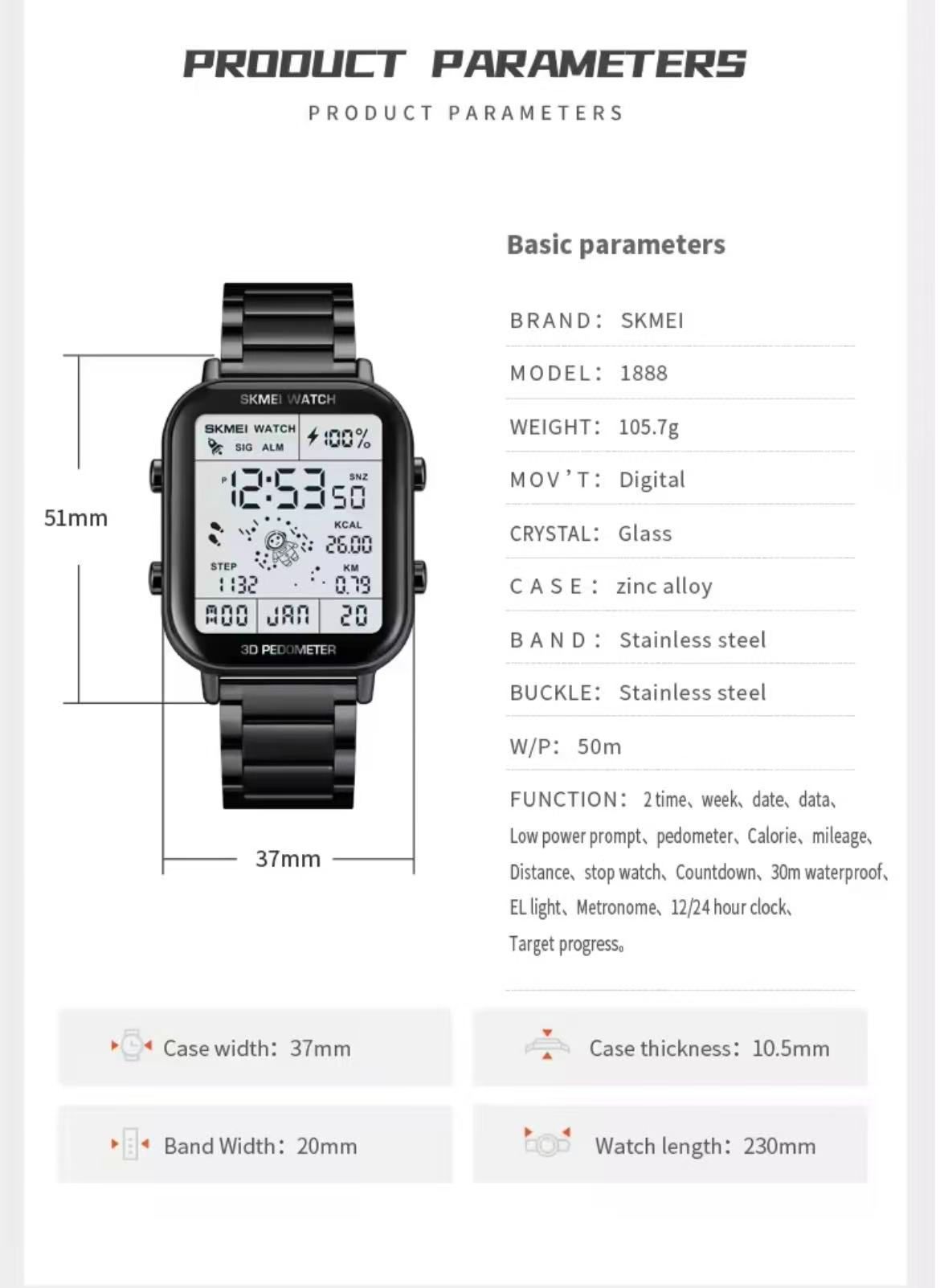 SKMEI Multi-Functional Waterproof Dual-Time Astronaut Watch For Men And Students Casual Square Electronic Watch