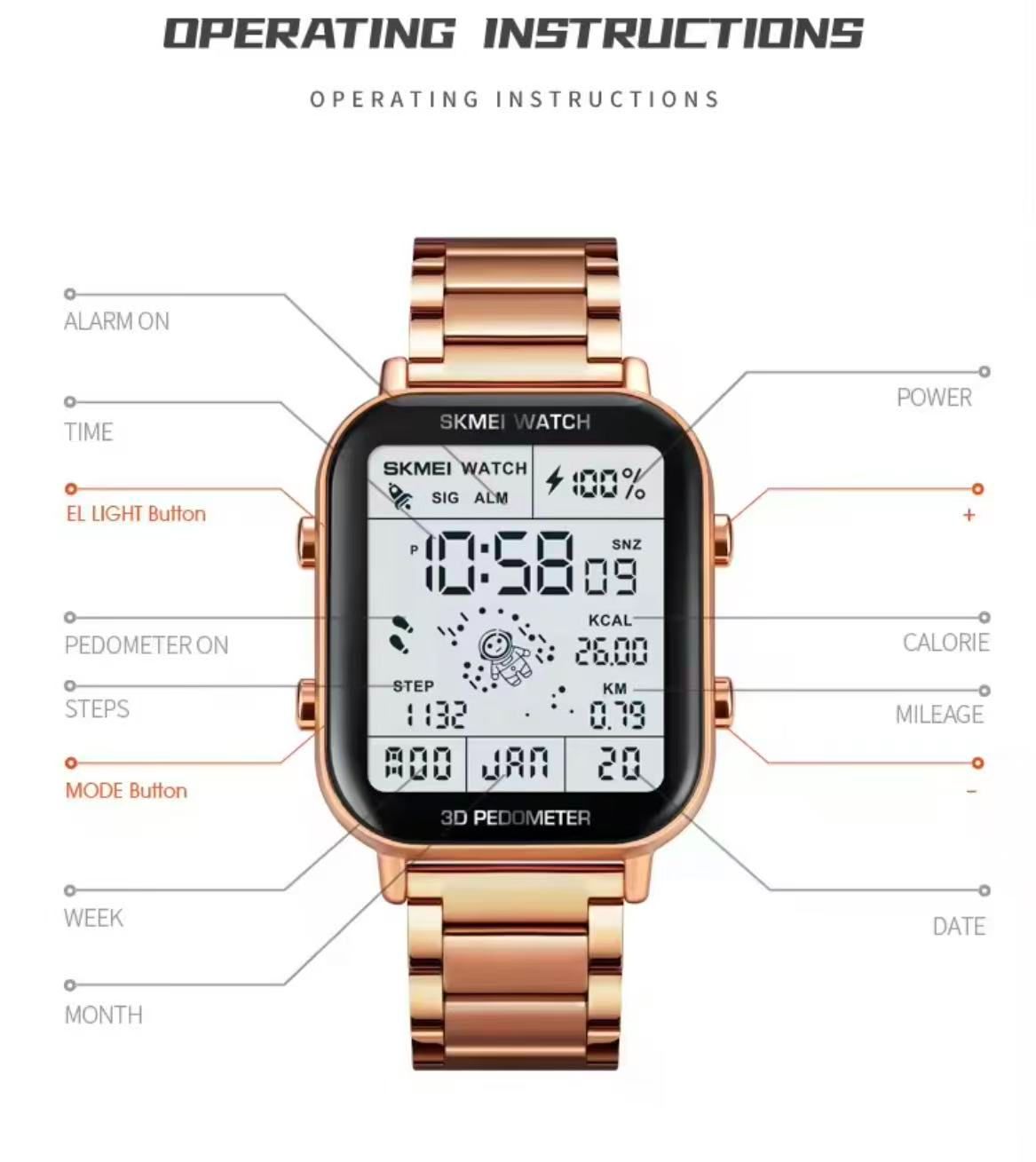 SKMEI Multi-Functional Waterproof Dual-Time Astronaut Watch For Men And Students Casual Square Electronic Watch