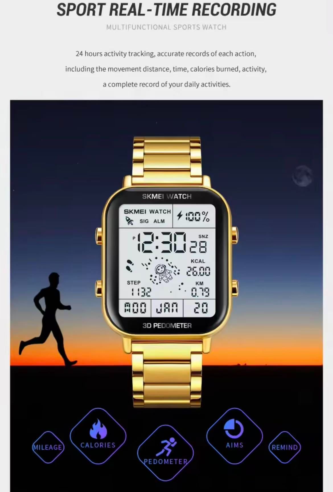 SKMEI Multi-Functional Waterproof Dual-Time Astronaut Watch For Men And Students Casual Square Electronic Watch