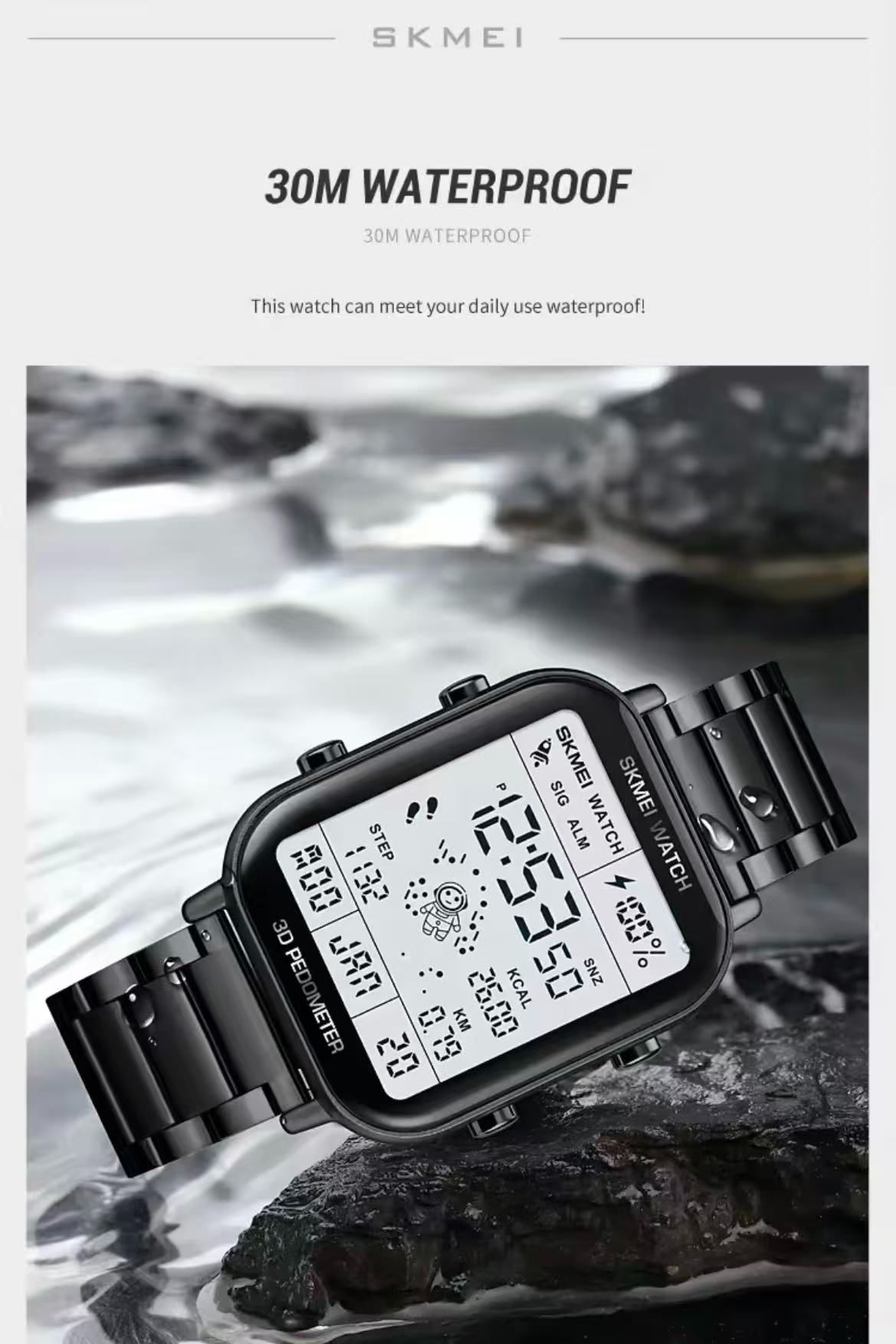 SKMEI Multi-Functional Waterproof Dual-Time Astronaut Watch For Men And Students Casual Square Electronic Watch