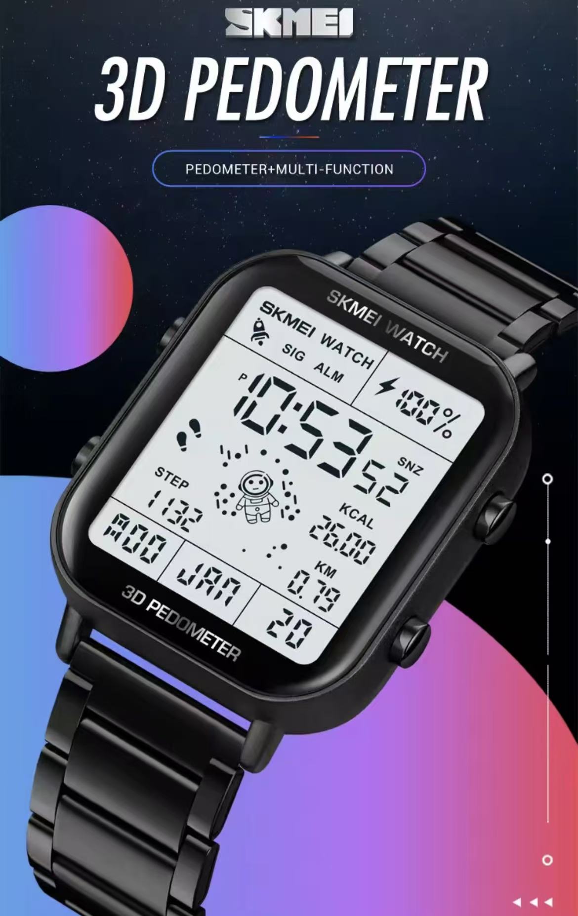 SKMEI Multi-Functional Waterproof Dual-Time Astronaut Watch For Men And Students Casual Square Electronic Watch