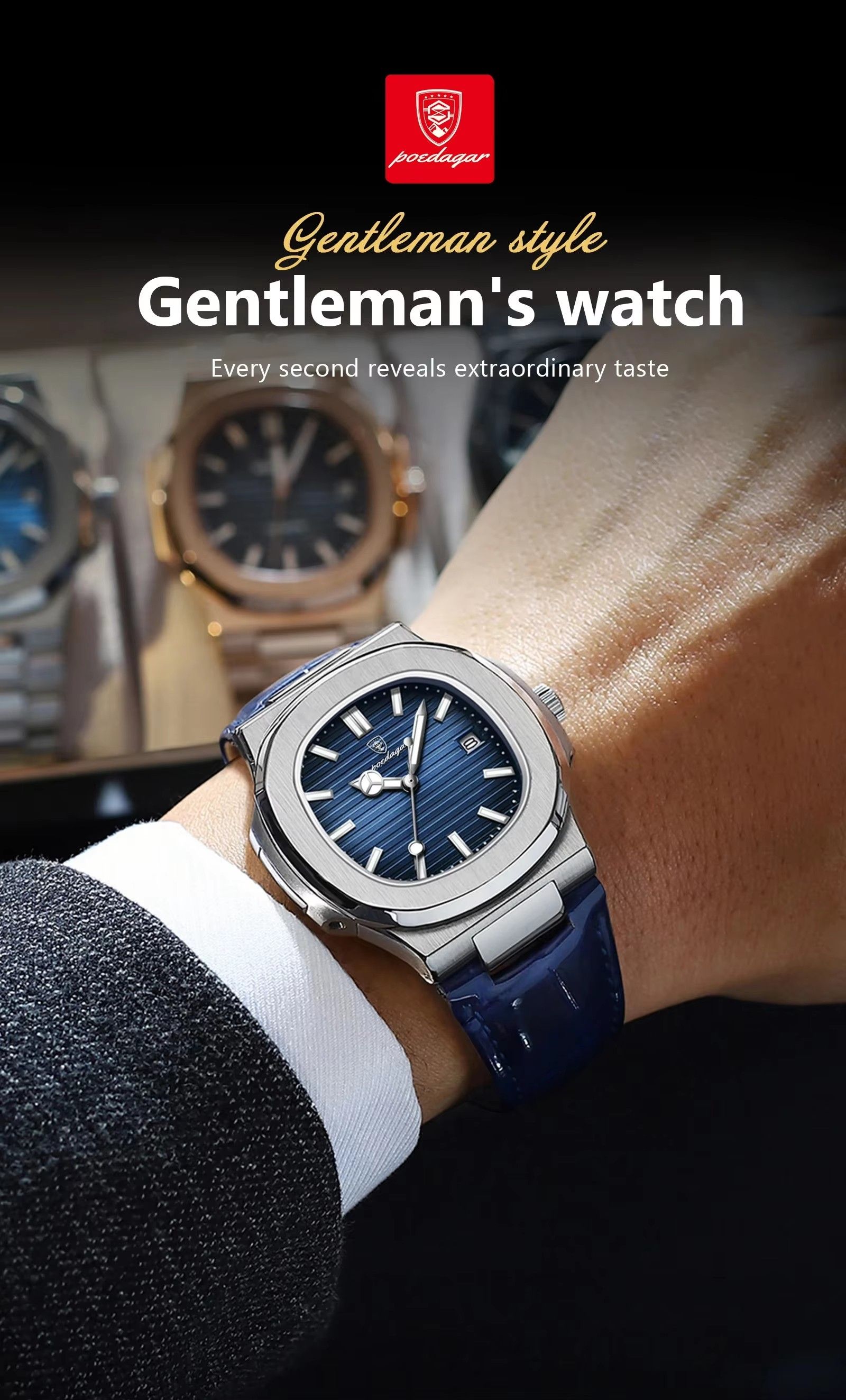 POEDAGAR 613 Leather Strap Mens New Luxury Fashion Watch Luminous Waterproof Quartz Watches With Date