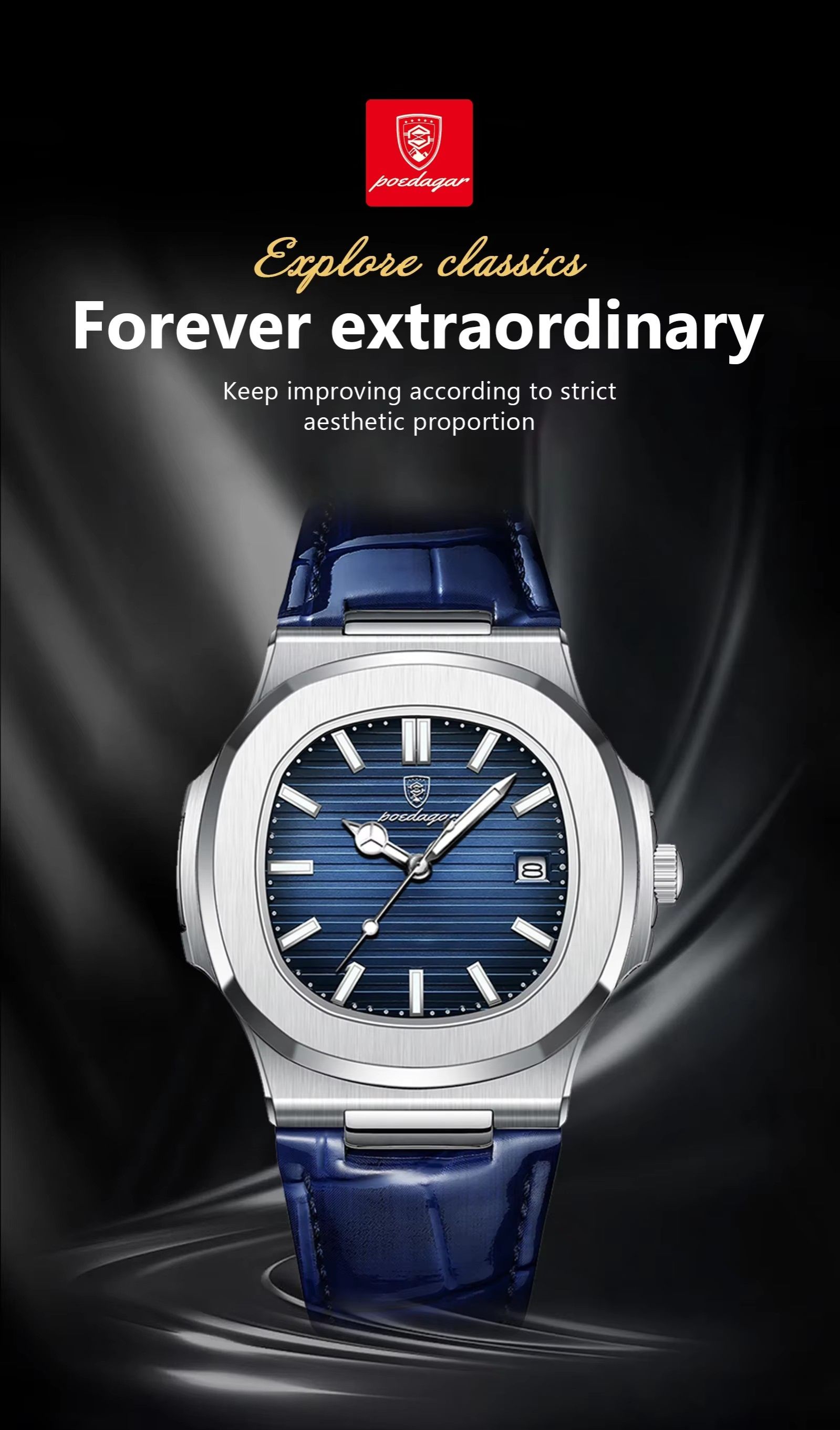 POEDAGAR 613 Leather Strap Mens New Luxury Fashion Watch Luminous Waterproof Quartz Watches With Date