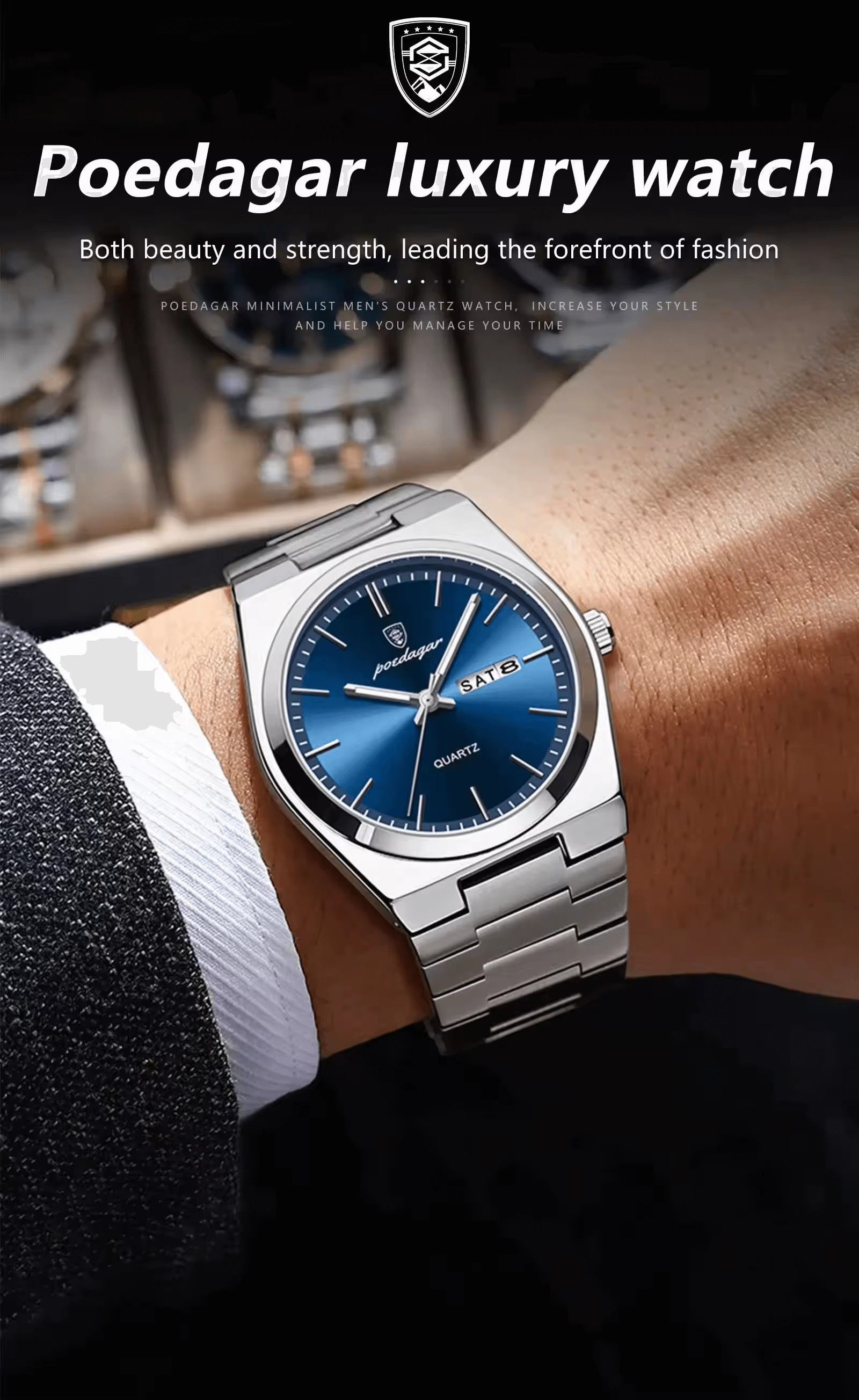 POEDAGAR 930 Mens New Luxury Watch Waterproof Luminous Date Week Stainless Steel Watch Casual Men's Quartz Watches