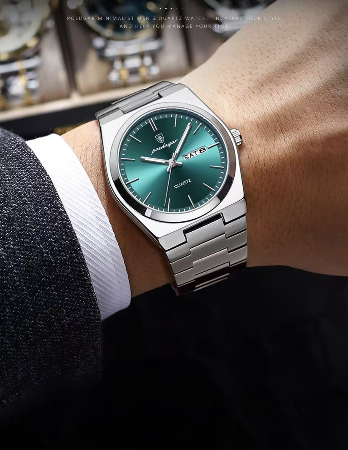 POEDAGAR 930 Mens New Luxury Watch Waterproof Luminous Date Week Stainless Steel Watch Casual Men's Quartz Watches