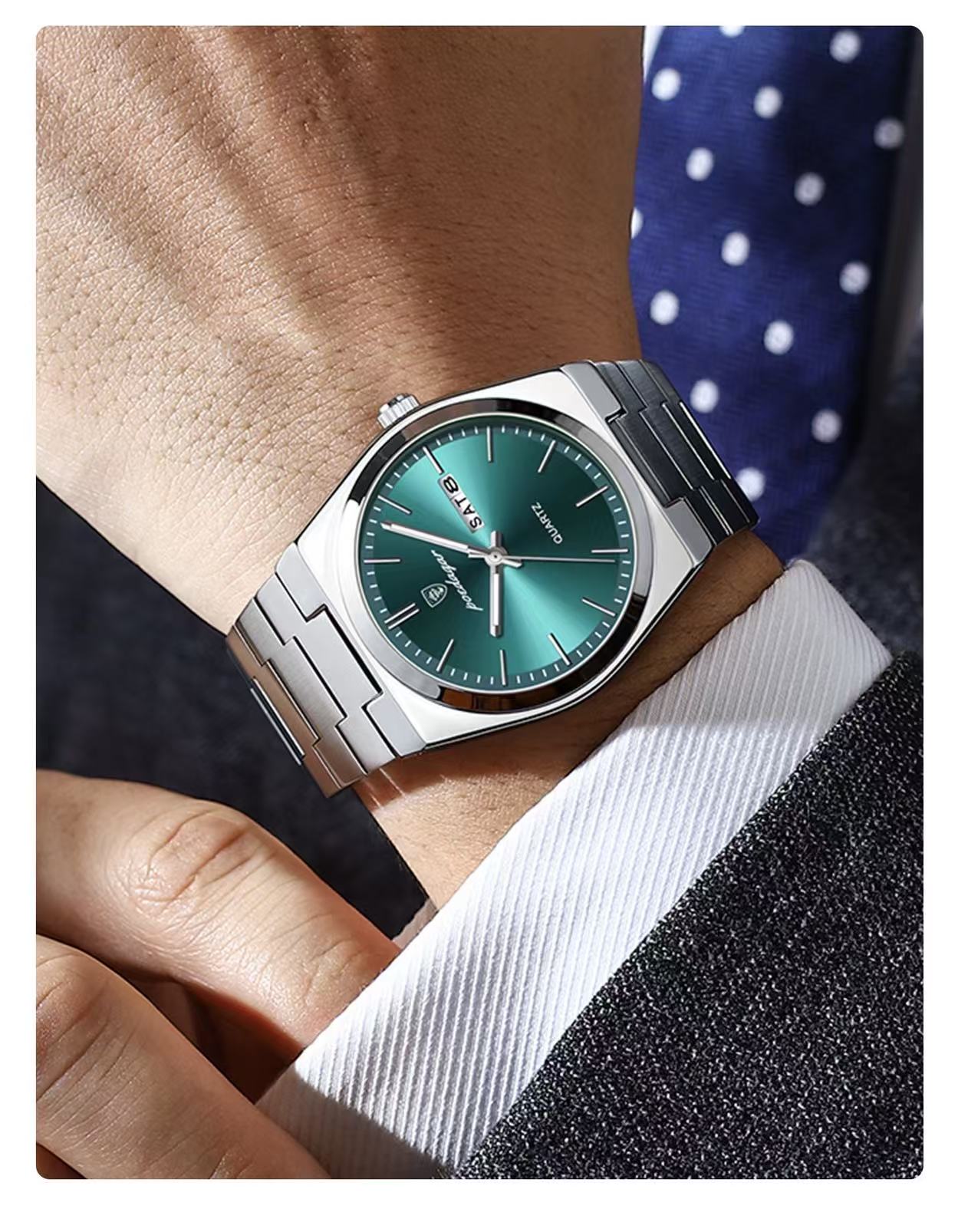 POEDAGAR 930 Mens New Luxury Watch Waterproof Luminous Date Week Stainless Steel Watch Casual Men's Quartz Watches