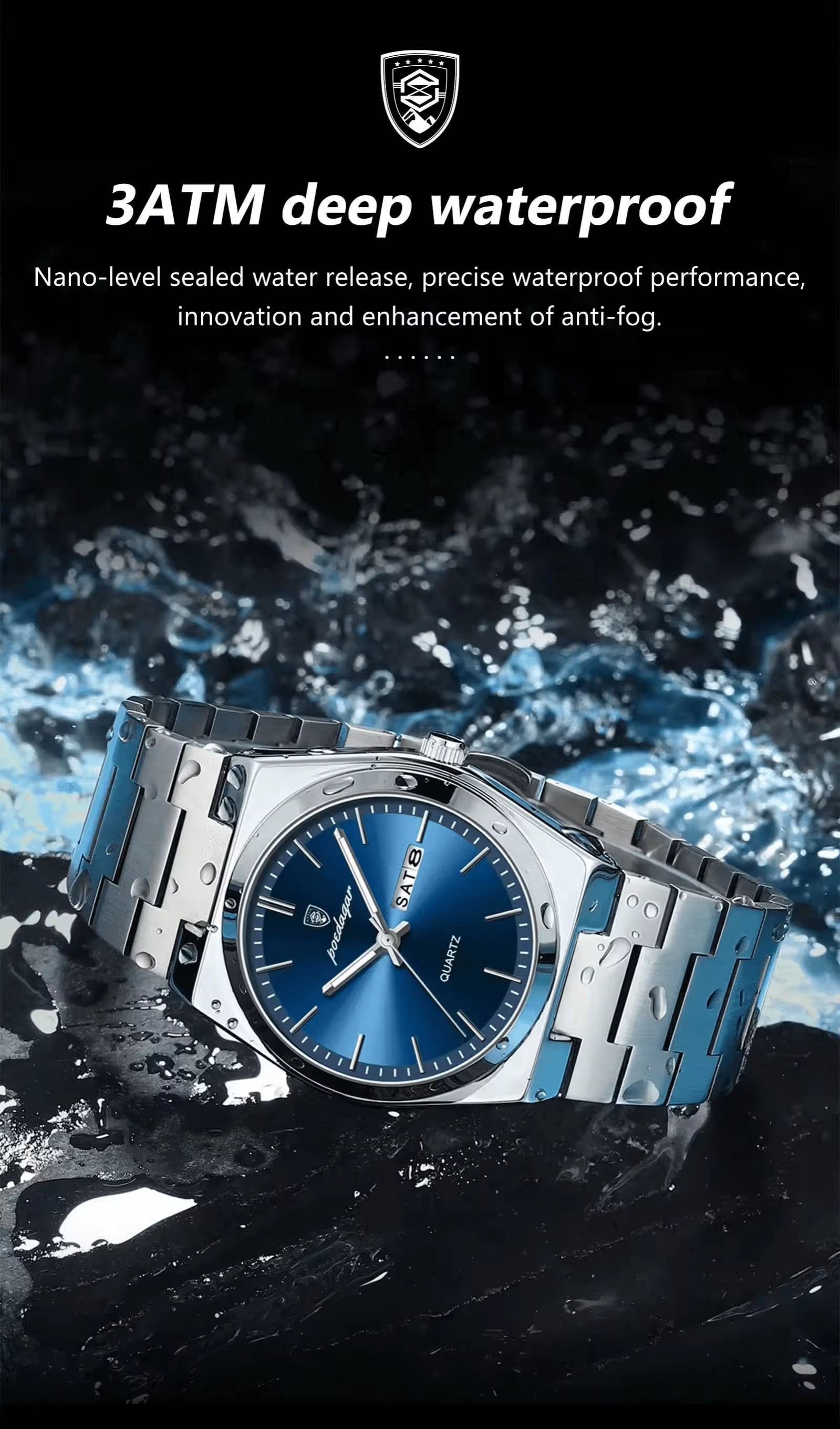 POEDAGAR 930 Mens New Luxury Watch Waterproof Luminous Date Week Stainless Steel Watch Casual Men's Quartz Watches