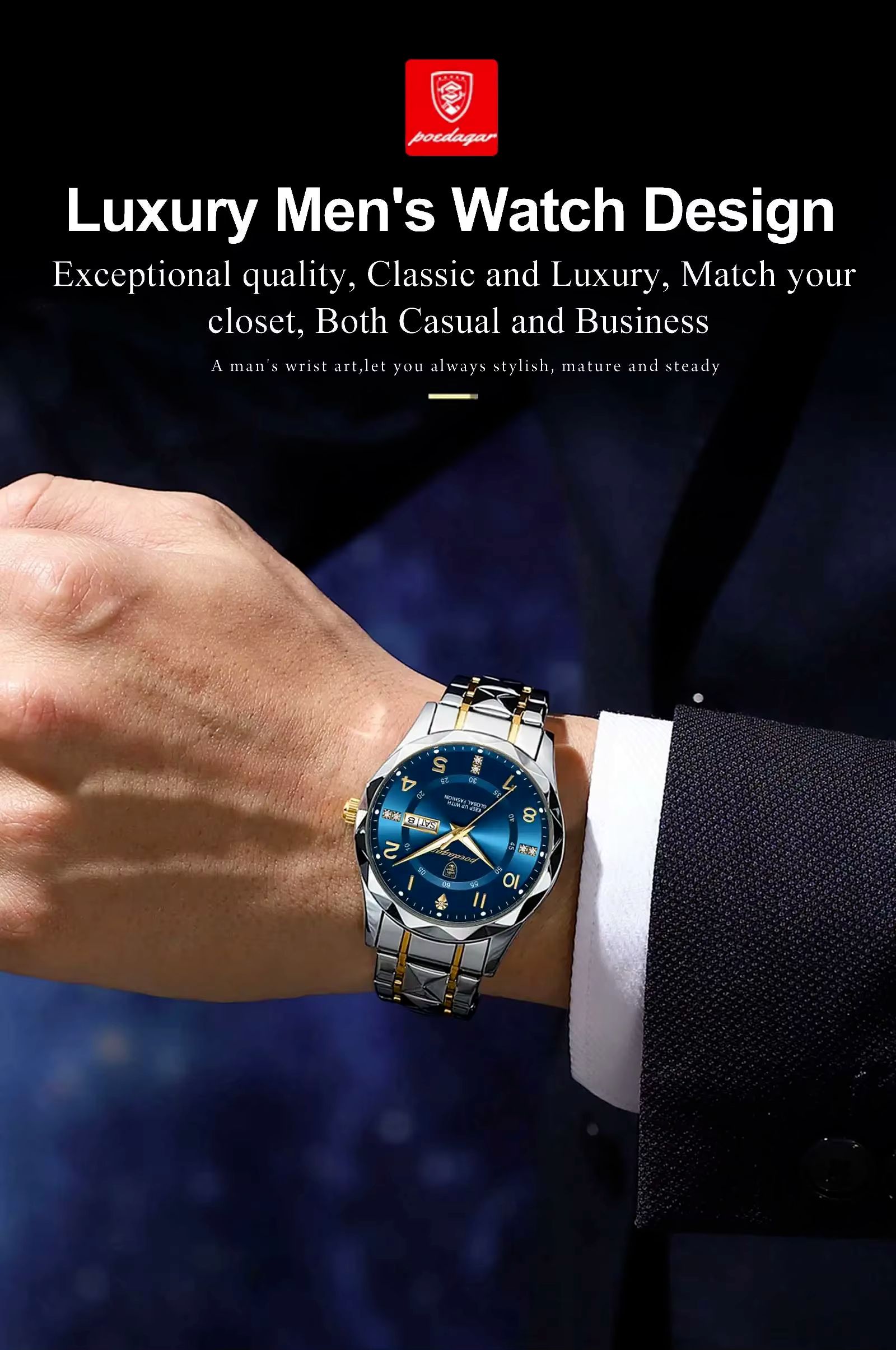 Swiss Brand POEDAGAR 858 New Style Men's Watch Luxury Waterproof Luminous Quartz Wristwatch Live Broadcast Bestseller