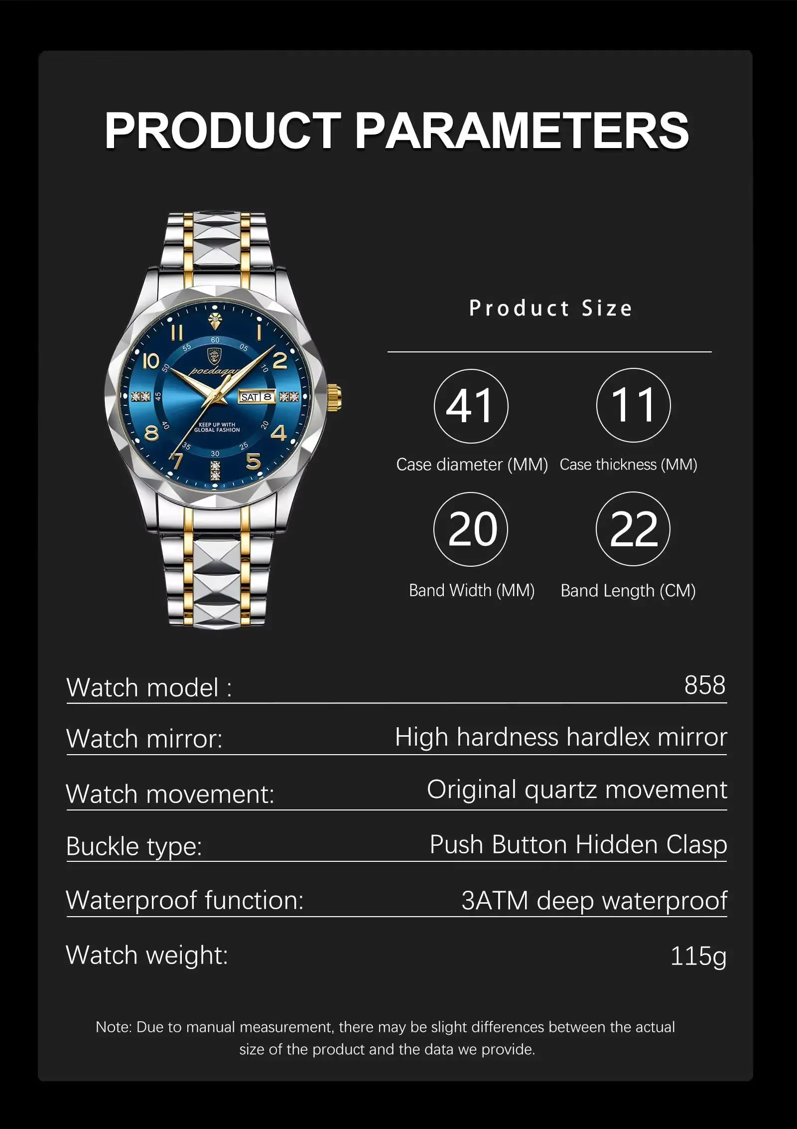 Swiss Brand POEDAGAR 858 New Style Men's Watch Luxury Waterproof Luminous Quartz Wristwatch Live Broadcast Bestseller