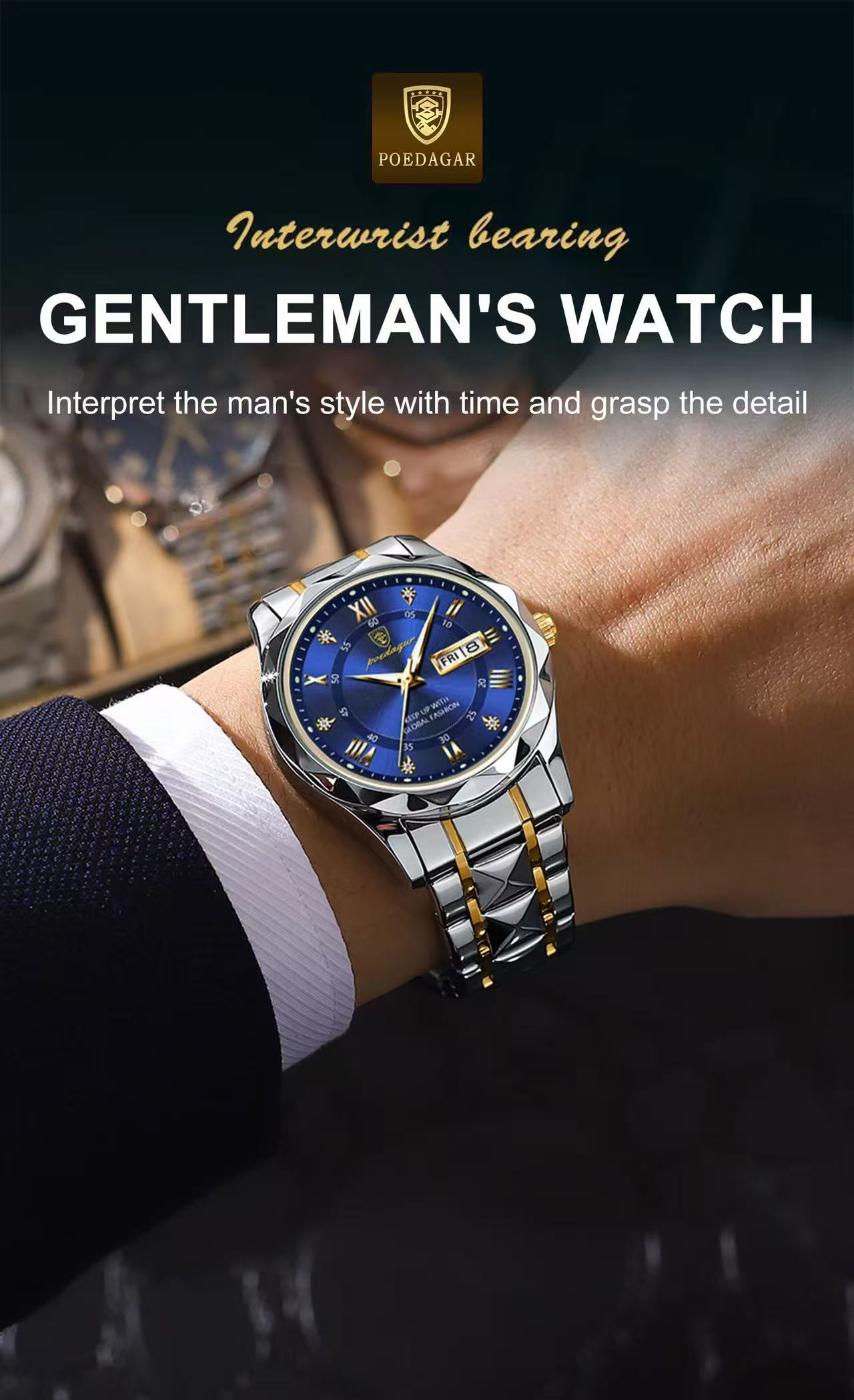 POEDAGAR 615 Luxury Men's Watch Business Top Brand Men's Watch Waterproof Luminous Date Week Quartz Men's Watch