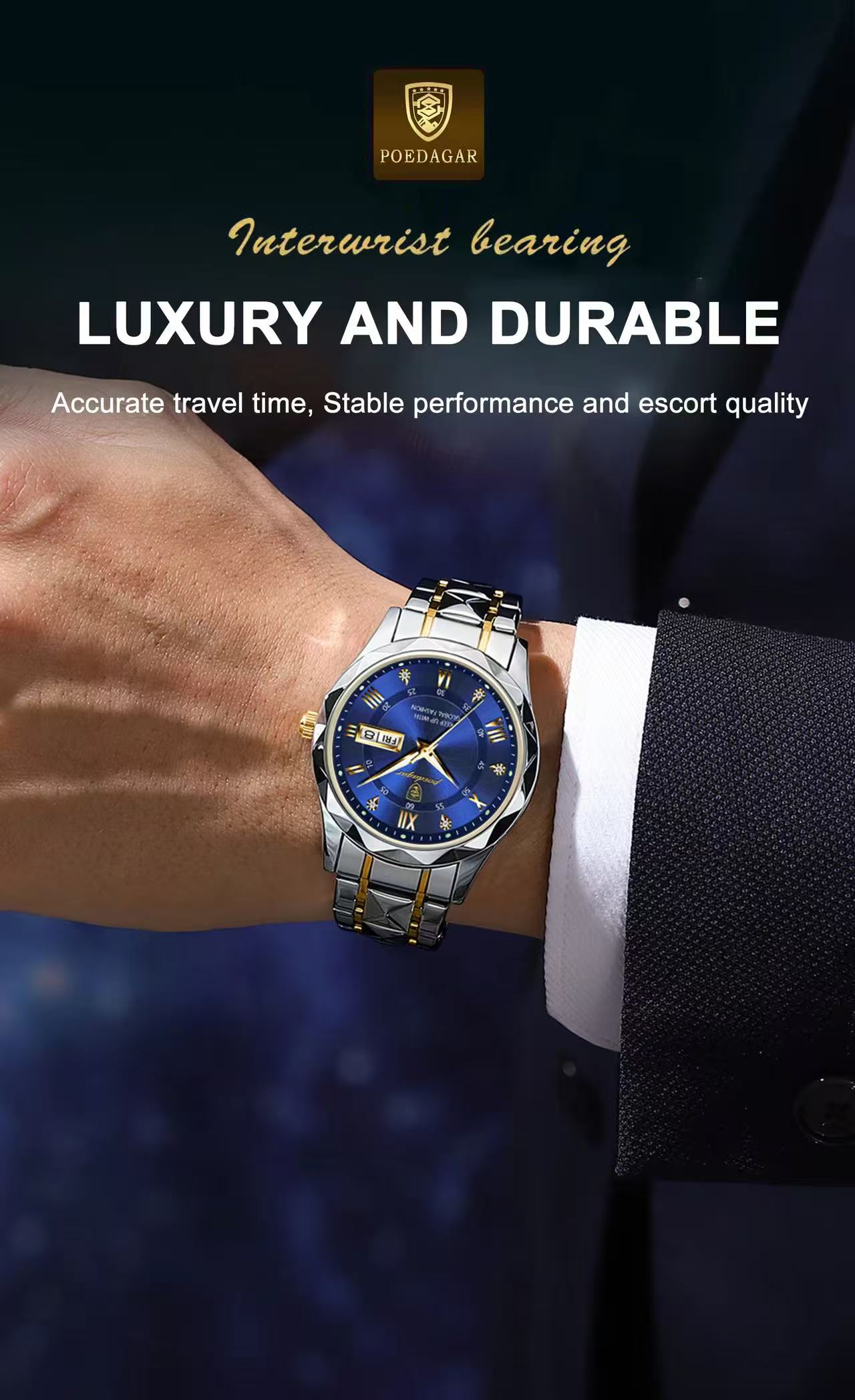 POEDAGAR 615 Luxury Men's Watch Business Top Brand Men's Watch Waterproof Luminous Date Week Quartz Men's Watch