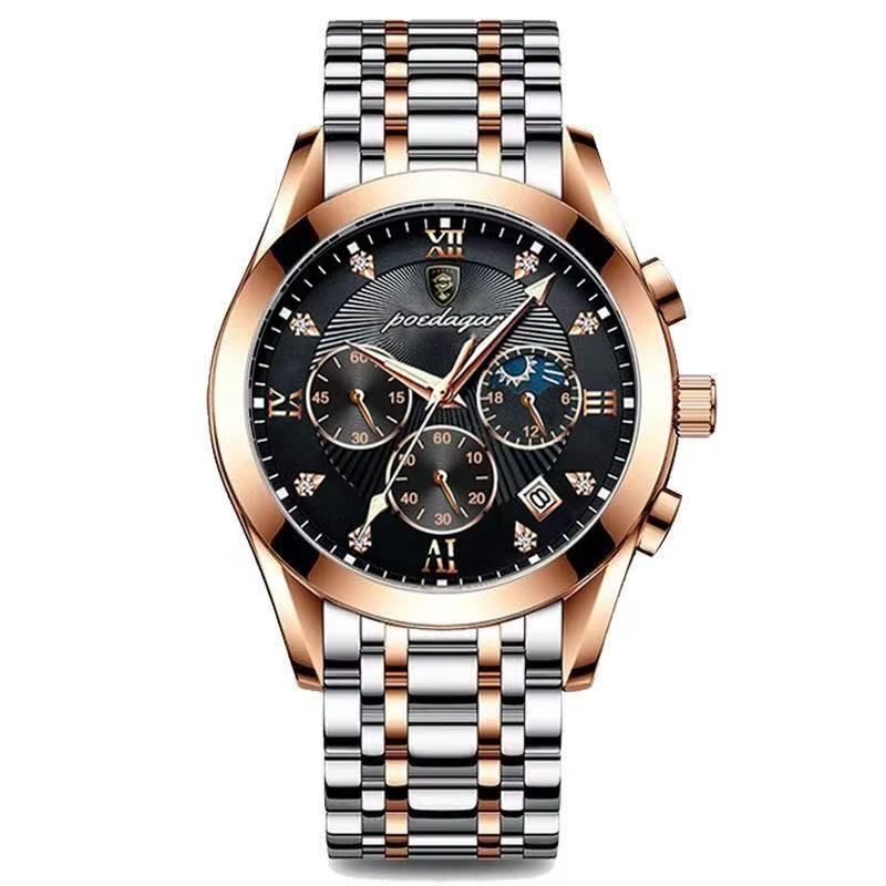 POEDAGAR 820 Watch Casual Chronograph Watch Men's Watch Stainless Steel Strap Business Watch Quartz Watch With Luminous Hands