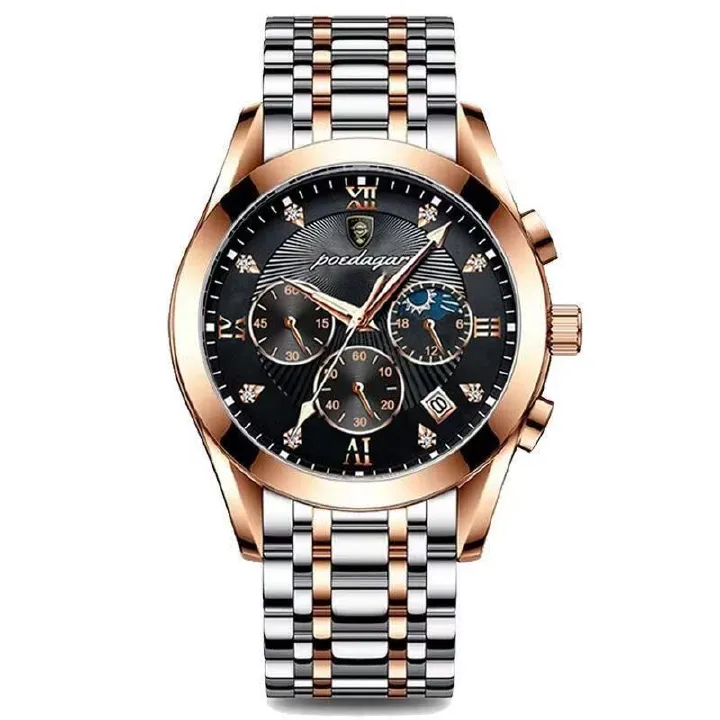 POEDAGAR 820 Watch Casual Chronograph Watch Men's Watch Stainless Steel Strap Business Watch Quartz Watch With Luminous Hands