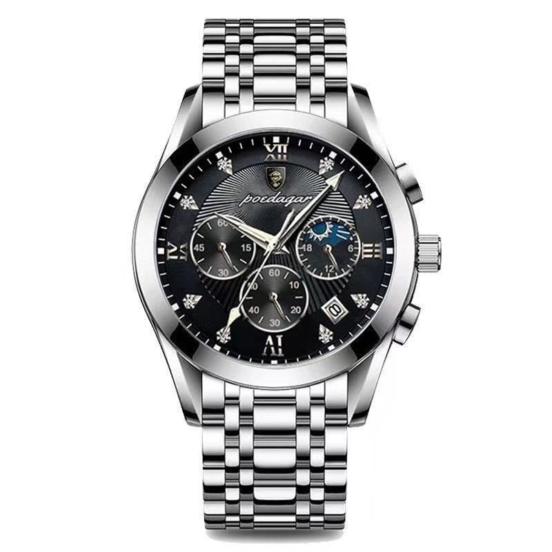 POEDAGAR 820 Watch Casual Chronograph Watch Men's Watch Stainless Steel Strap Business Watch Quartz Watch With Luminous Hands