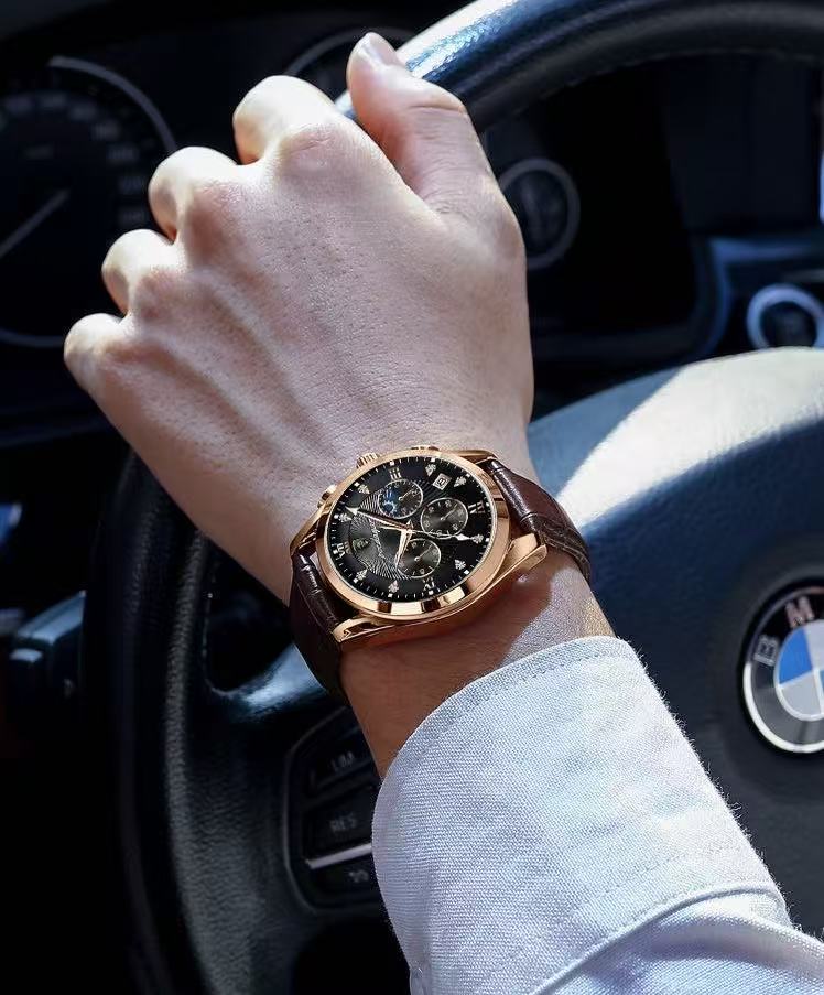 POEDAGAR 820 Watch Casual Chronograph Watch Men's Watch Stainless Steel Strap Business Watch Quartz Watch With Luminous Hands