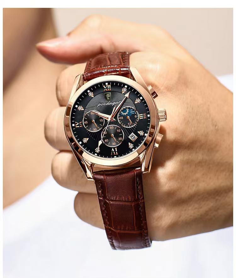 POEDAGAR 820 Watch Casual Chronograph Watch Men's Watch Stainless Steel Strap Business Watch Quartz Watch With Luminous Hands