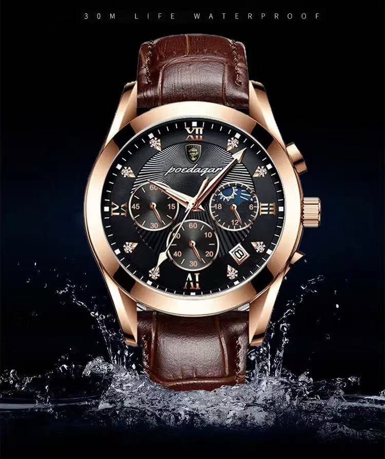 POEDAGAR 820 Watch Casual Chronograph Watch Men's Watch Stainless Steel Strap Business Watch Quartz Watch With Luminous Hands