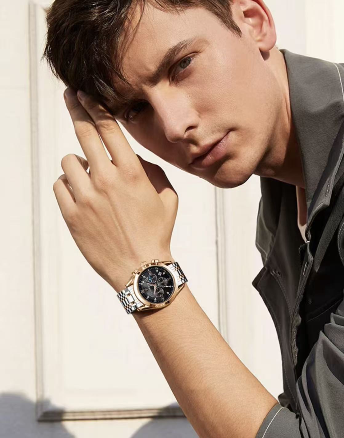 POEDAGAR 820 Watch Casual Chronograph Watch Men's Watch Stainless Steel Strap Business Watch Quartz Watch With Luminous Hands