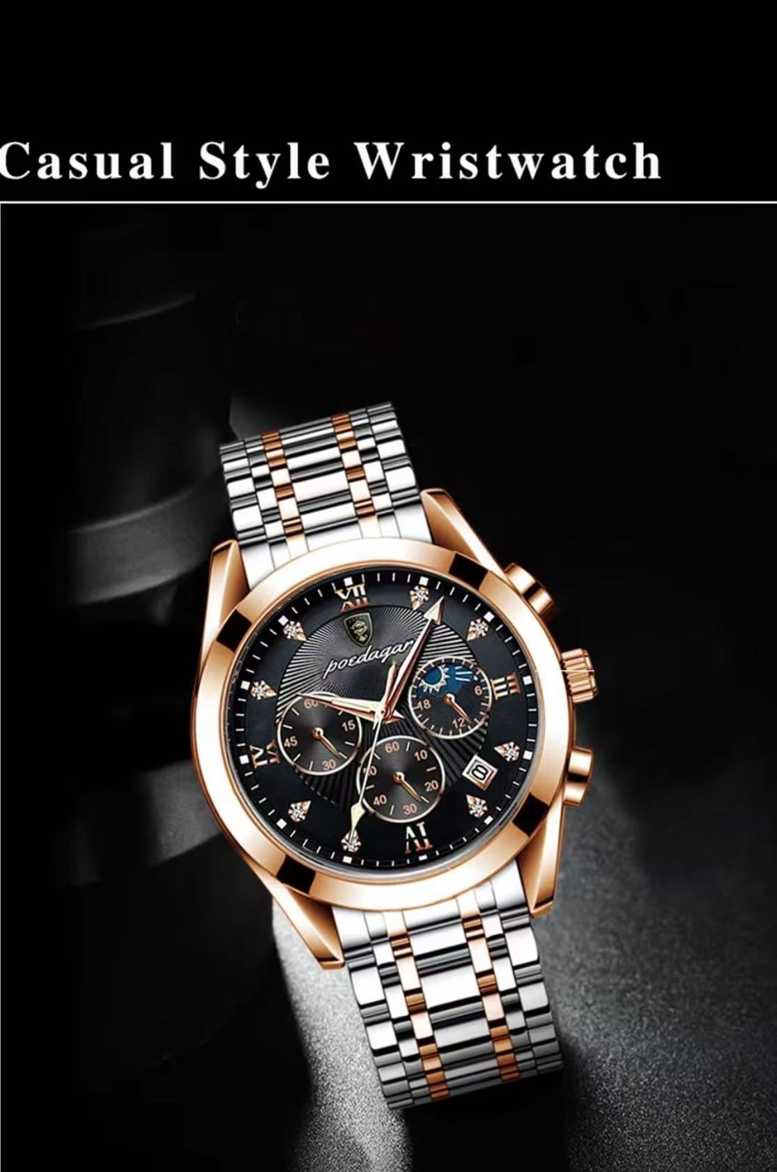 POEDAGAR 820 Watch Casual Chronograph Watch Men's Watch Stainless Steel Strap Business Watch Quartz Watch With Luminous Hands