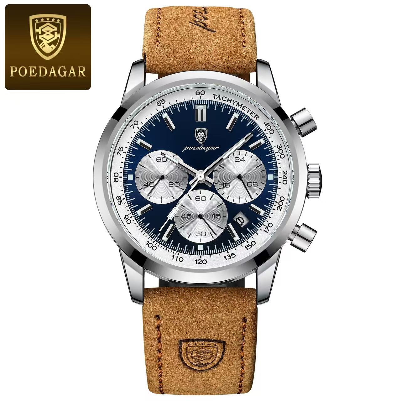 POEDAGAR 921 Luxury Men's Quartz Wristwatch Waterproof Luminous Chronograph Stainless Steel Band Alloy Fashion Military Style