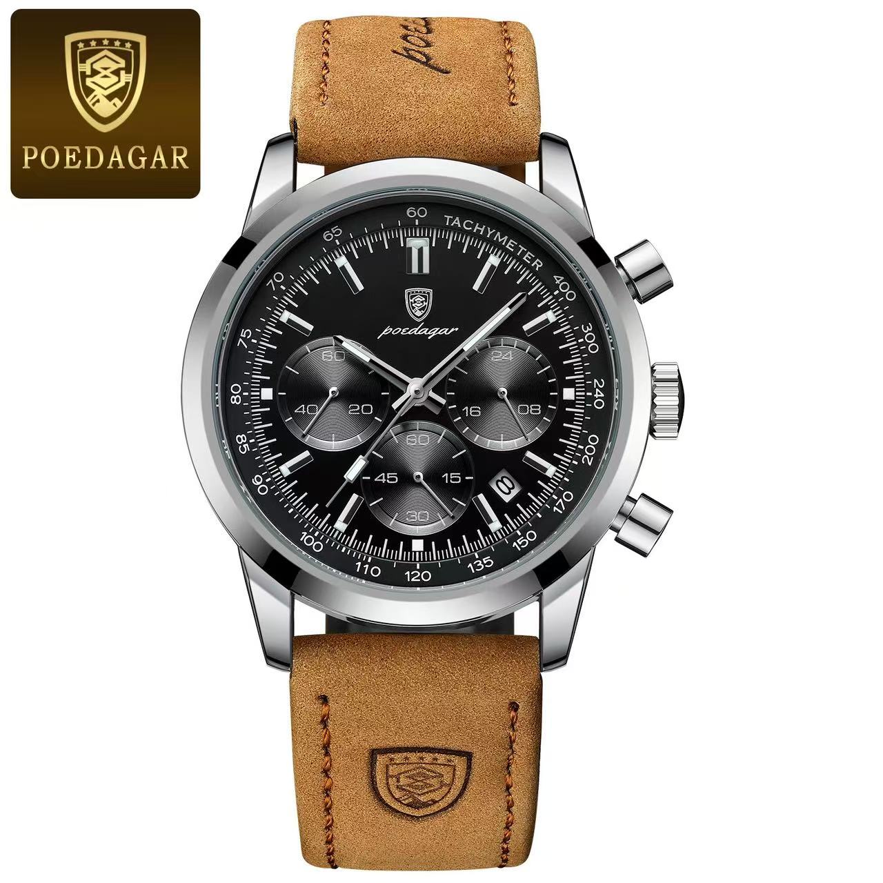 POEDAGAR 921 Luxury Men's Quartz Wristwatch Waterproof Luminous Chronograph Stainless Steel Band Alloy Fashion Military Style