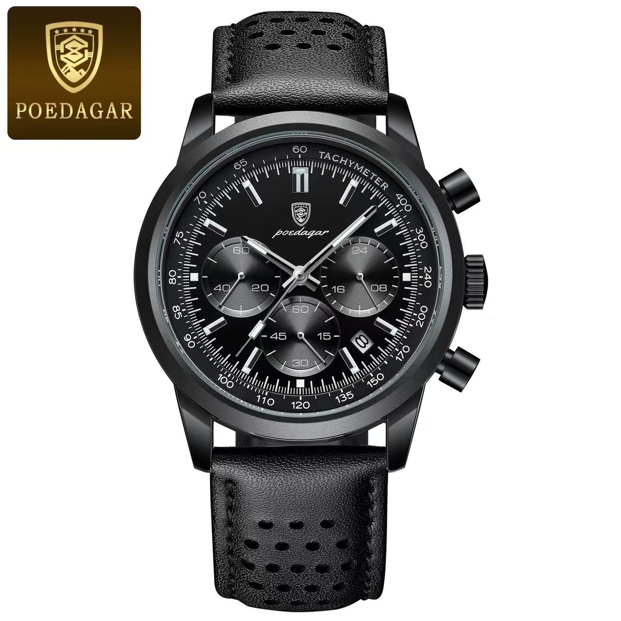 POEDAGAR 921 Luxury Men's Quartz Wristwatch Waterproof Luminous Chronograph Stainless Steel Band Alloy Fashion Military Style