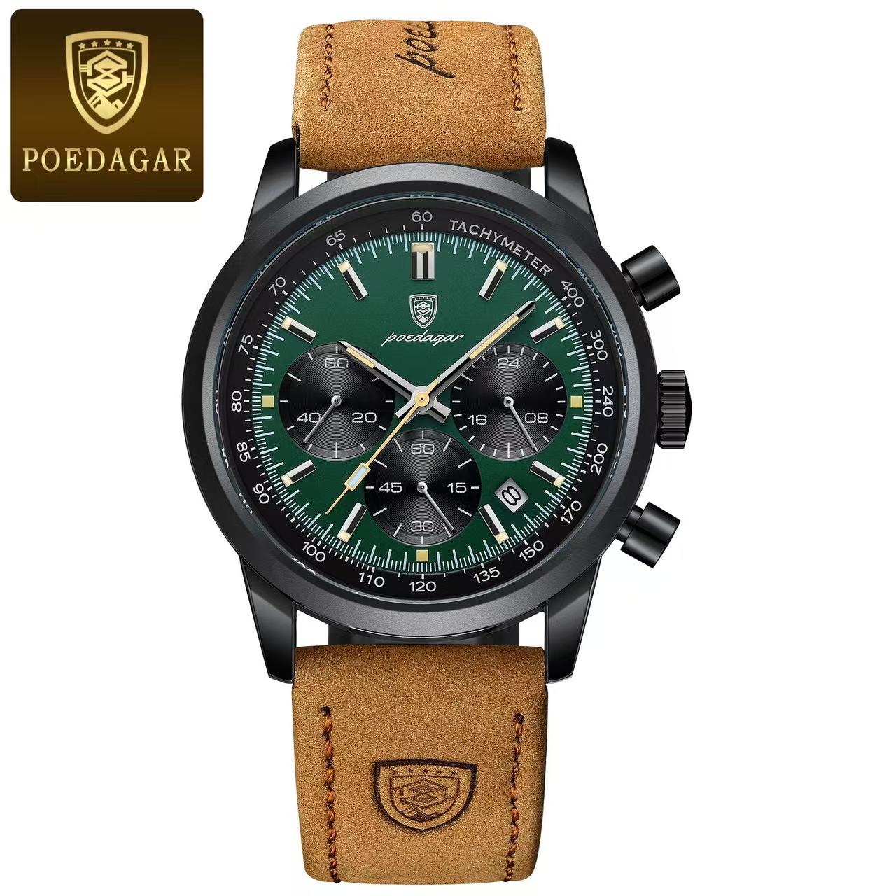 POEDAGAR 921 Luxury Men's Quartz Wristwatch Waterproof Luminous Chronograph Stainless Steel Band Alloy Fashion Military Style