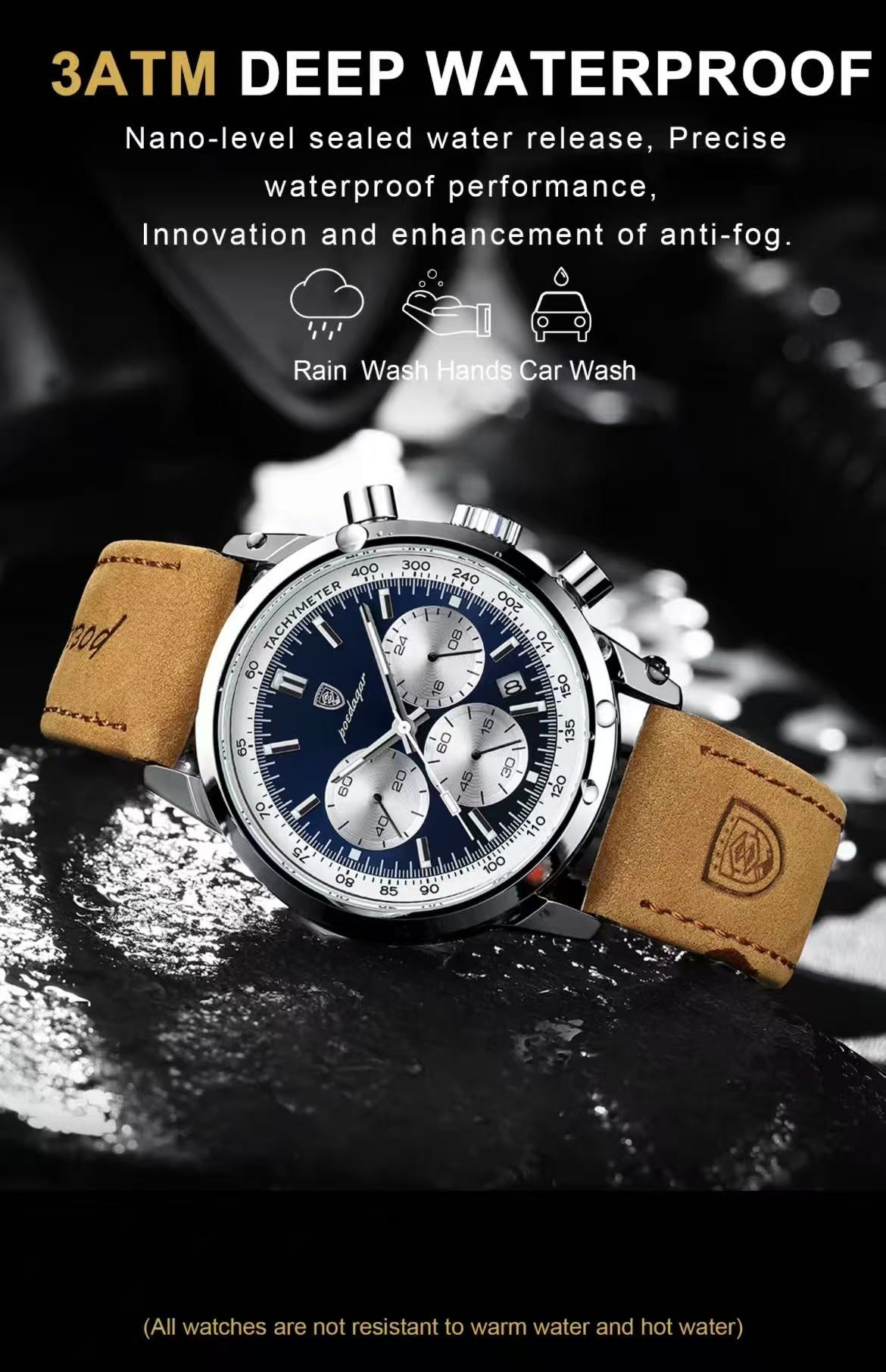 POEDAGAR 921 Luxury Men's Quartz Wristwatch Waterproof Luminous Chronograph Stainless Steel Band Alloy Fashion Military Style