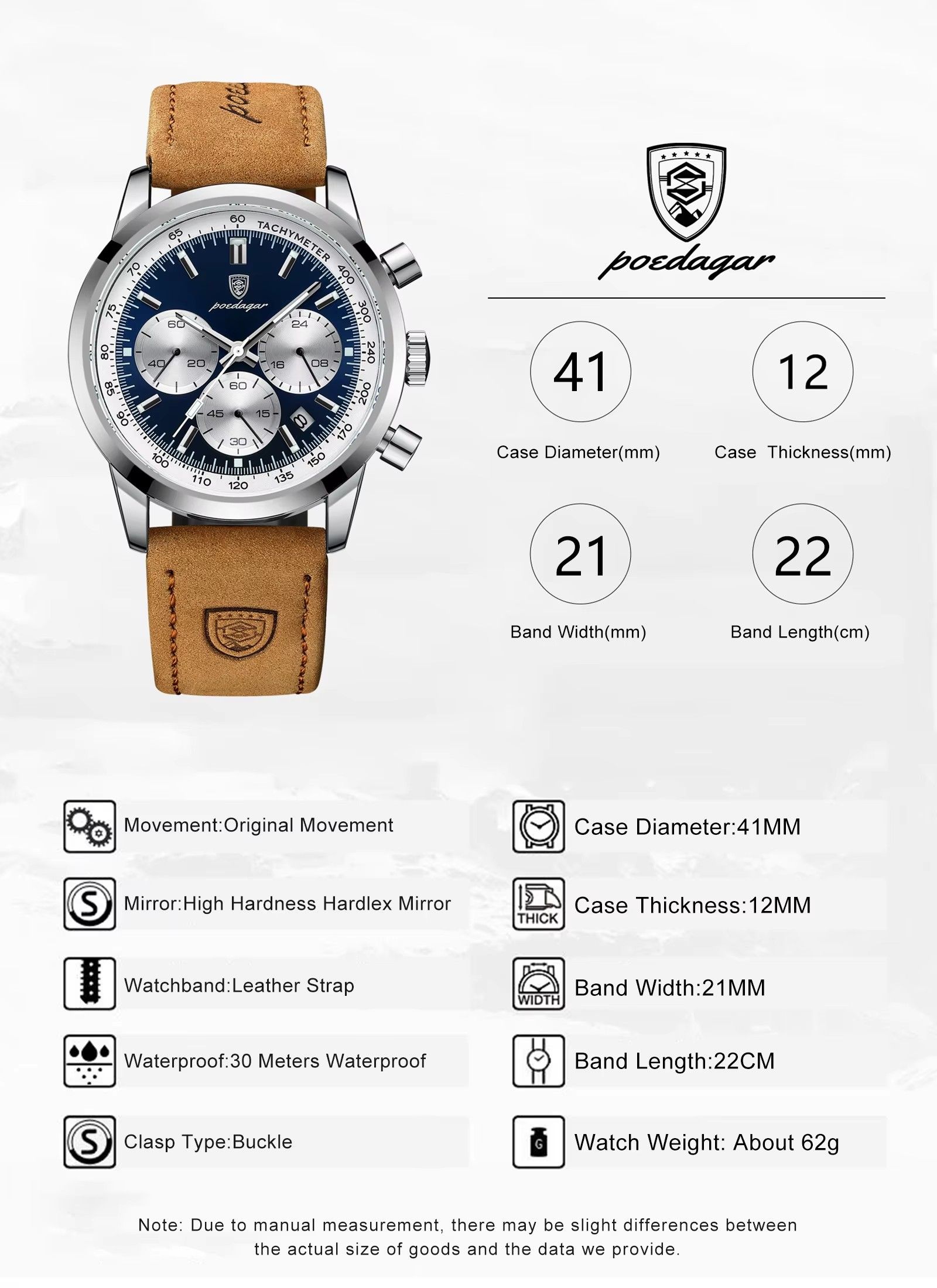 POEDAGAR 921 Luxury Men's Quartz Wristwatch Waterproof Luminous Chronograph Stainless Steel Band Alloy Fashion Military Style