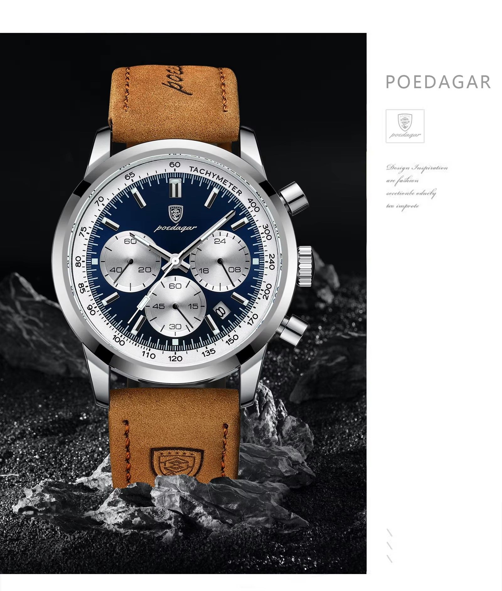 POEDAGAR 921 Luxury Men's Quartz Wristwatch Waterproof Luminous Chronograph Stainless Steel Band Alloy Fashion Military Style