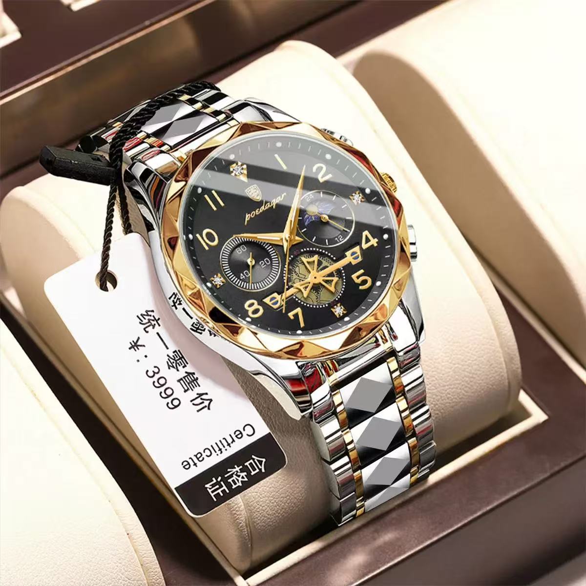New POEDAGAR 972 Luxury Sports Watch Men's Stainless Steel Quartz Watch Water-Resistant Luminous Chronograph Watch Men's Watch