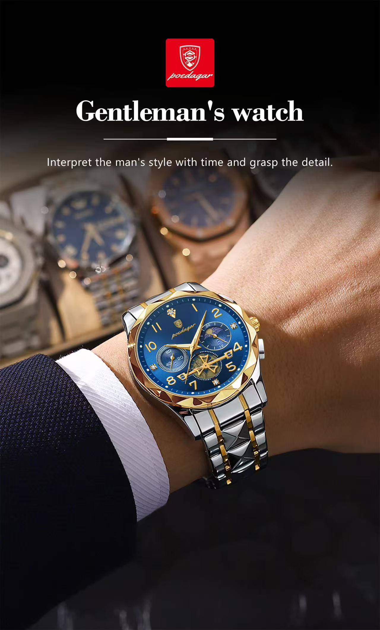 New POEDAGAR 972 Luxury Sports Watch Men's Stainless Steel Quartz Watch Water-Resistant Luminous Chronograph Watch Men's Watch