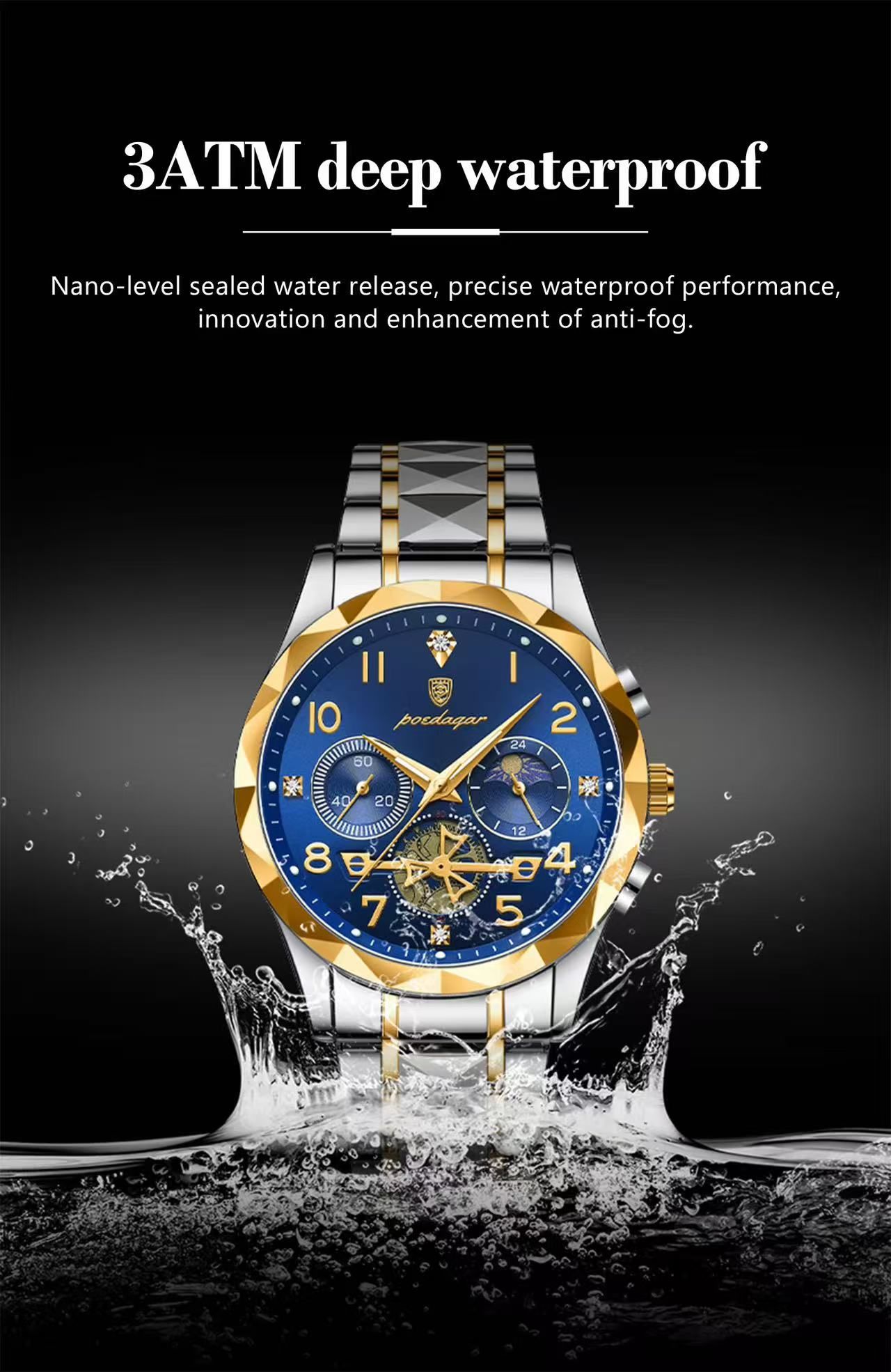 New POEDAGAR 972 Luxury Sports Watch Men's Stainless Steel Quartz Watch Water-Resistant Luminous Chronograph Watch Men's Watch