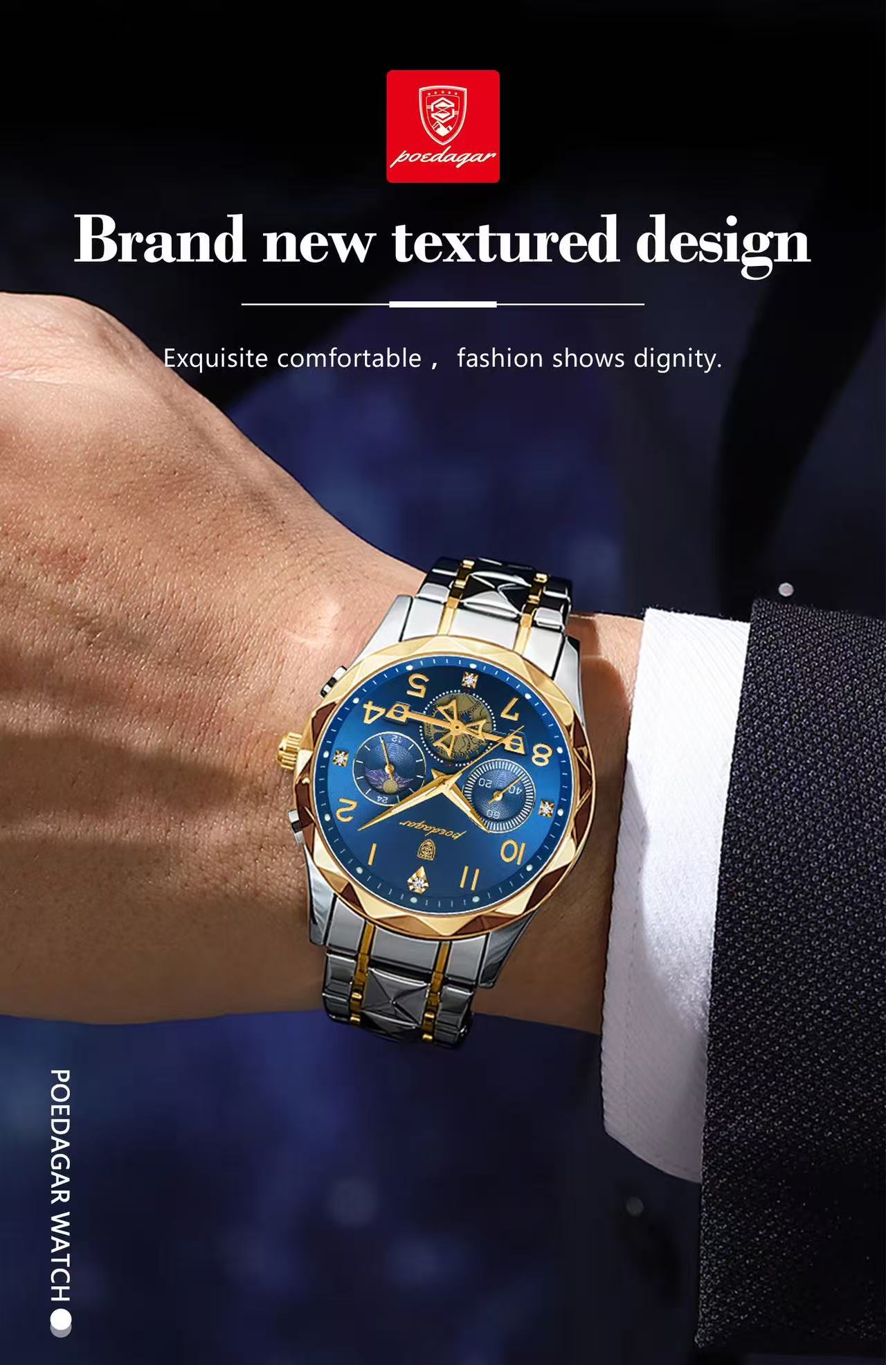 New POEDAGAR 972 Luxury Sports Watch Men's Stainless Steel Quartz Watch Water-Resistant Luminous Chronograph Watch Men's Watch