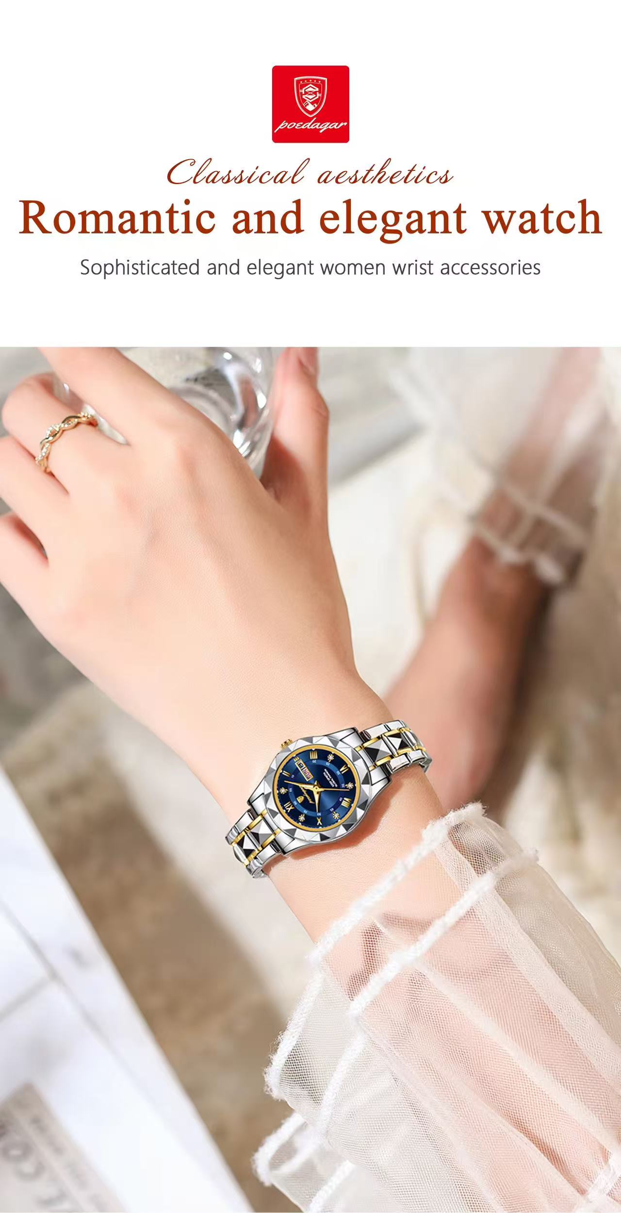 POEDAGAR 306 Luxury Ladies Watch Luminous Waterproof Week Woman Wristwatch Stainless Steel Women Quartz Watches Reloj