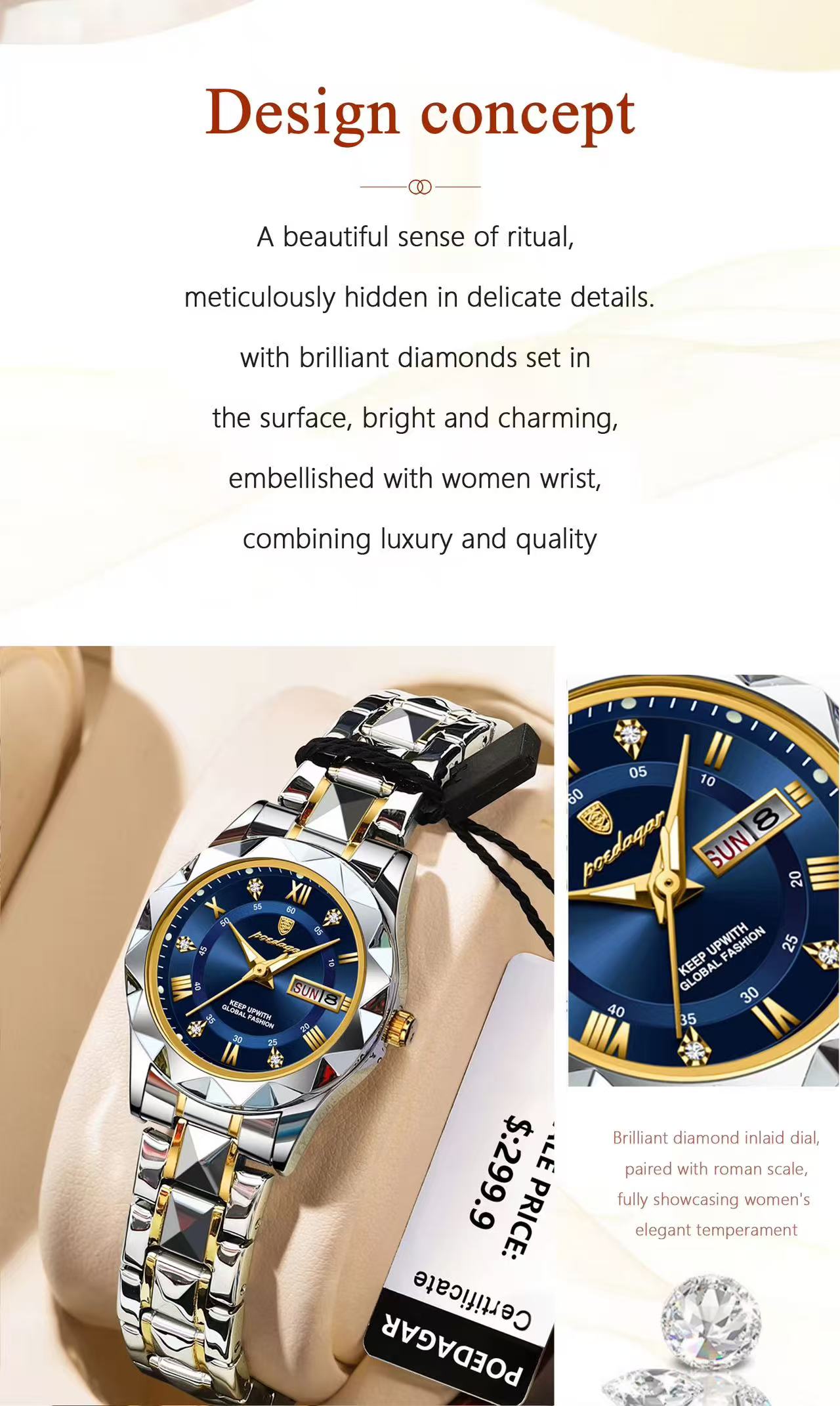 POEDAGAR 306 Luxury Ladies Watch Luminous Waterproof Week Woman Wristwatch Stainless Steel Women Quartz Watches Reloj