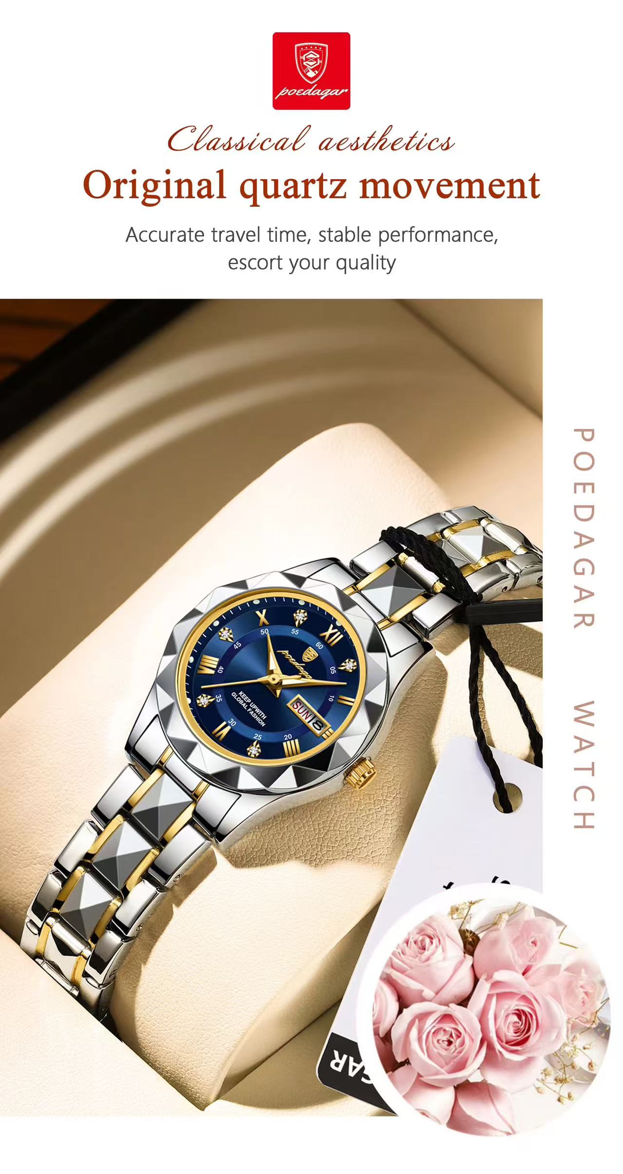 POEDAGAR 306 Luxury Ladies Watch Luminous Waterproof Week Woman Wristwatch Stainless Steel Women Quartz Watches Reloj