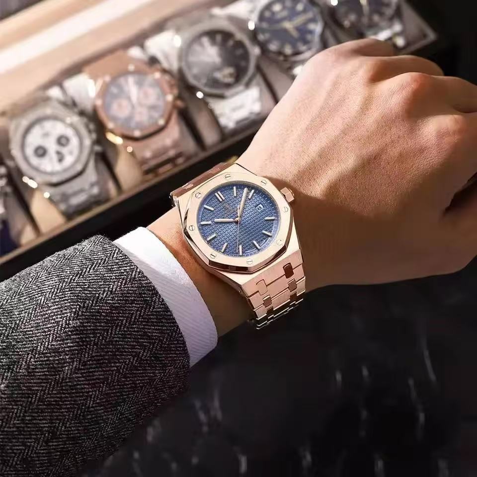 POEDAGAR 924 Men's Quartz Watch Waterproof Luminous Analog Auto Date Fashion Stainless Steel Band Wristwatch