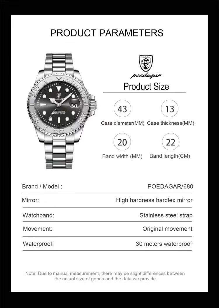 New Poedagar 680 New Fashion Luxury Men Wristwatch Waterproof Luminous Quartz Watches Stainless Steel Watch
No reviews yet