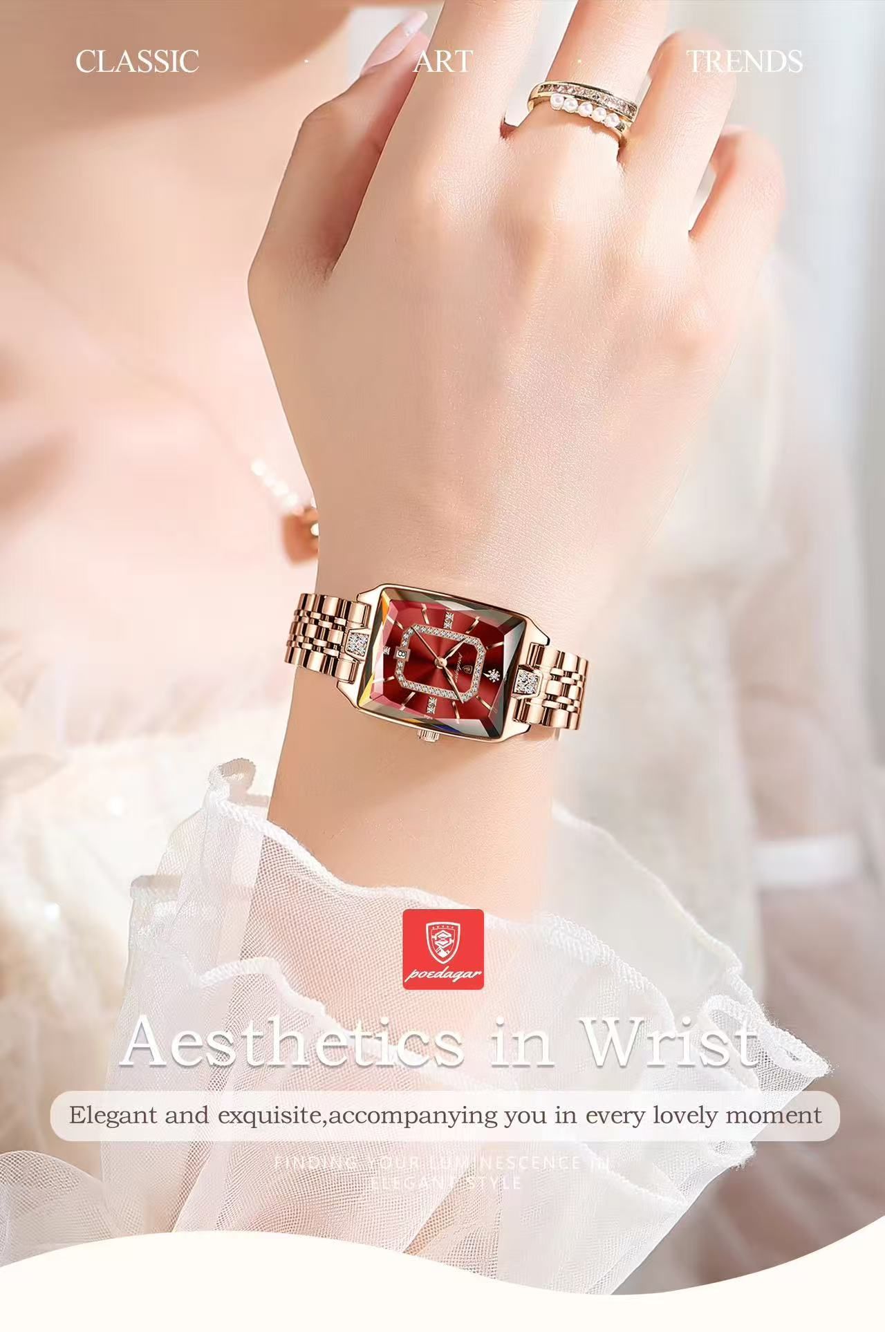 For POEDAGAR 785 Women's Quartz Watch Light Luxury Diamond Cut Dial Irregular Shape Dial Leather Popular Personalized Women's