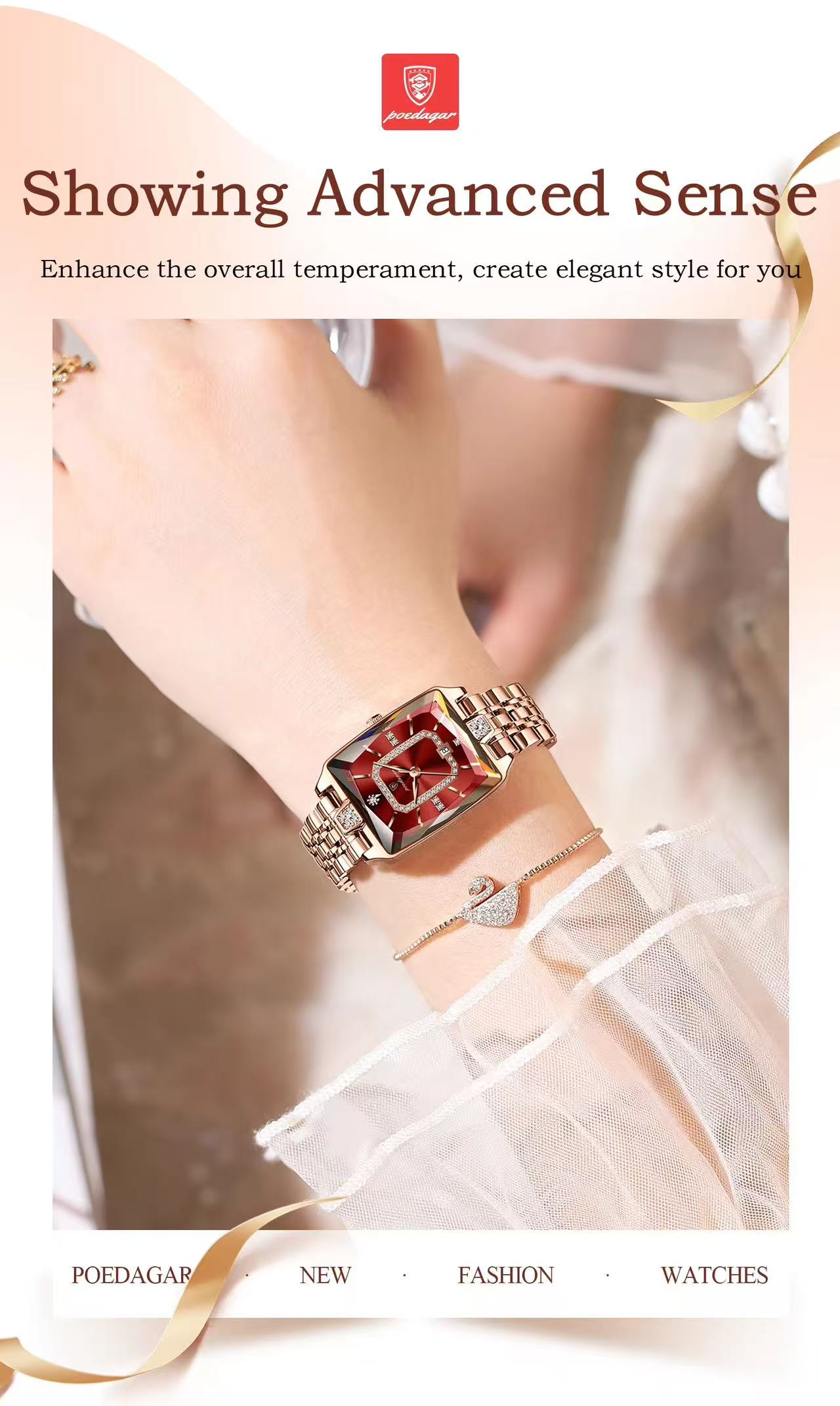 For POEDAGAR 785 Women's Quartz Watch Light Luxury Diamond Cut Dial Irregular Shape Dial Leather Popular Personalized Women's