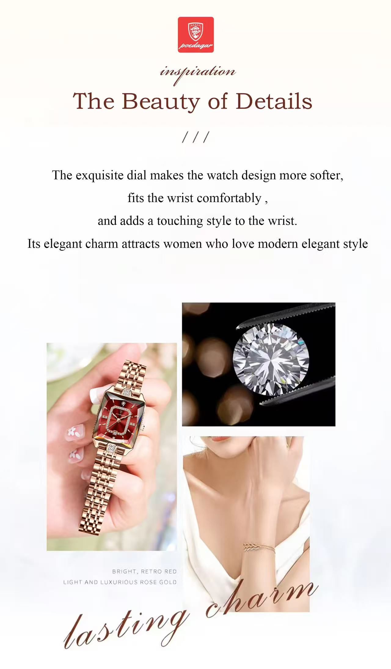 For POEDAGAR 785 Women's Quartz Watch Light Luxury Diamond Cut Dial Irregular Shape Dial Leather Popular Personalized Women's