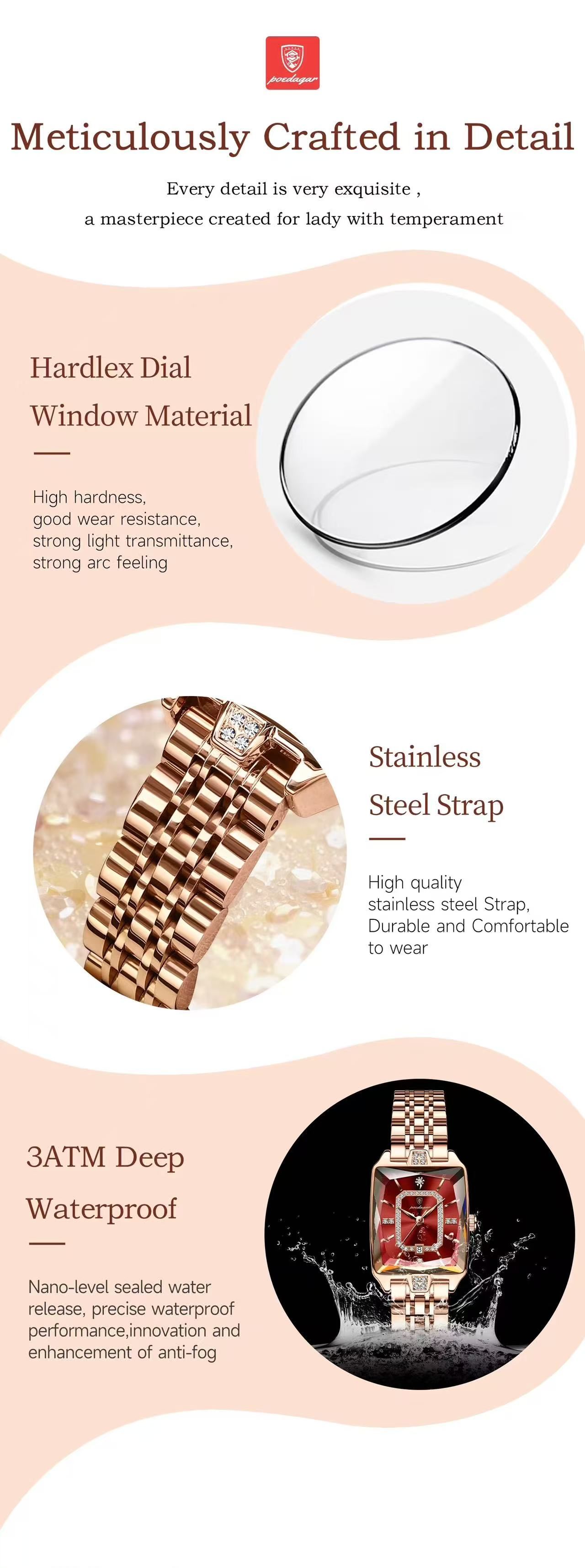 For POEDAGAR 785 Women's Quartz Watch Light Luxury Diamond Cut Dial Irregular Shape Dial Leather Popular Personalized Women's