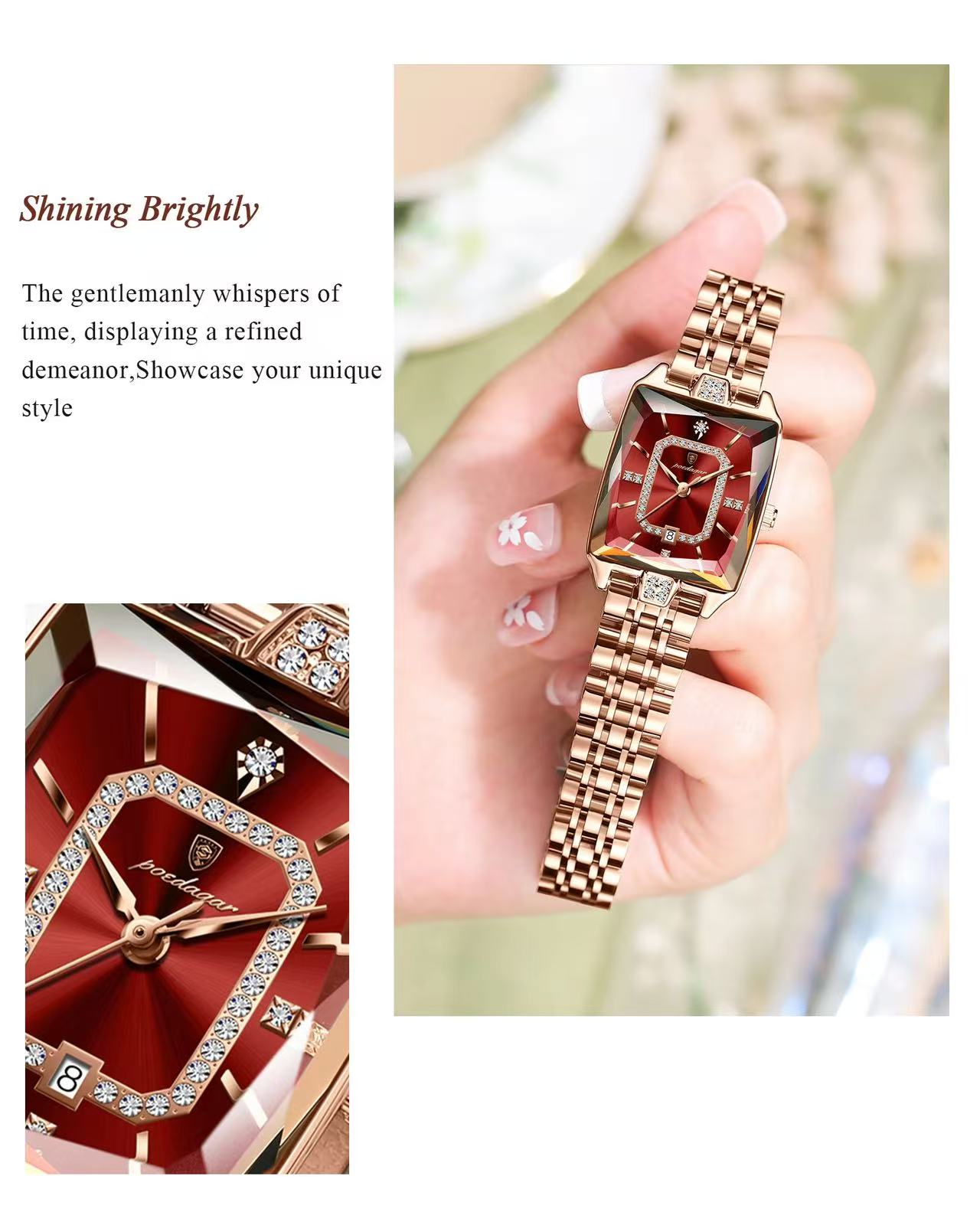 For POEDAGAR 785 Women's Quartz Watch Light Luxury Diamond Cut Dial Irregular Shape Dial Leather Popular Personalized Women's