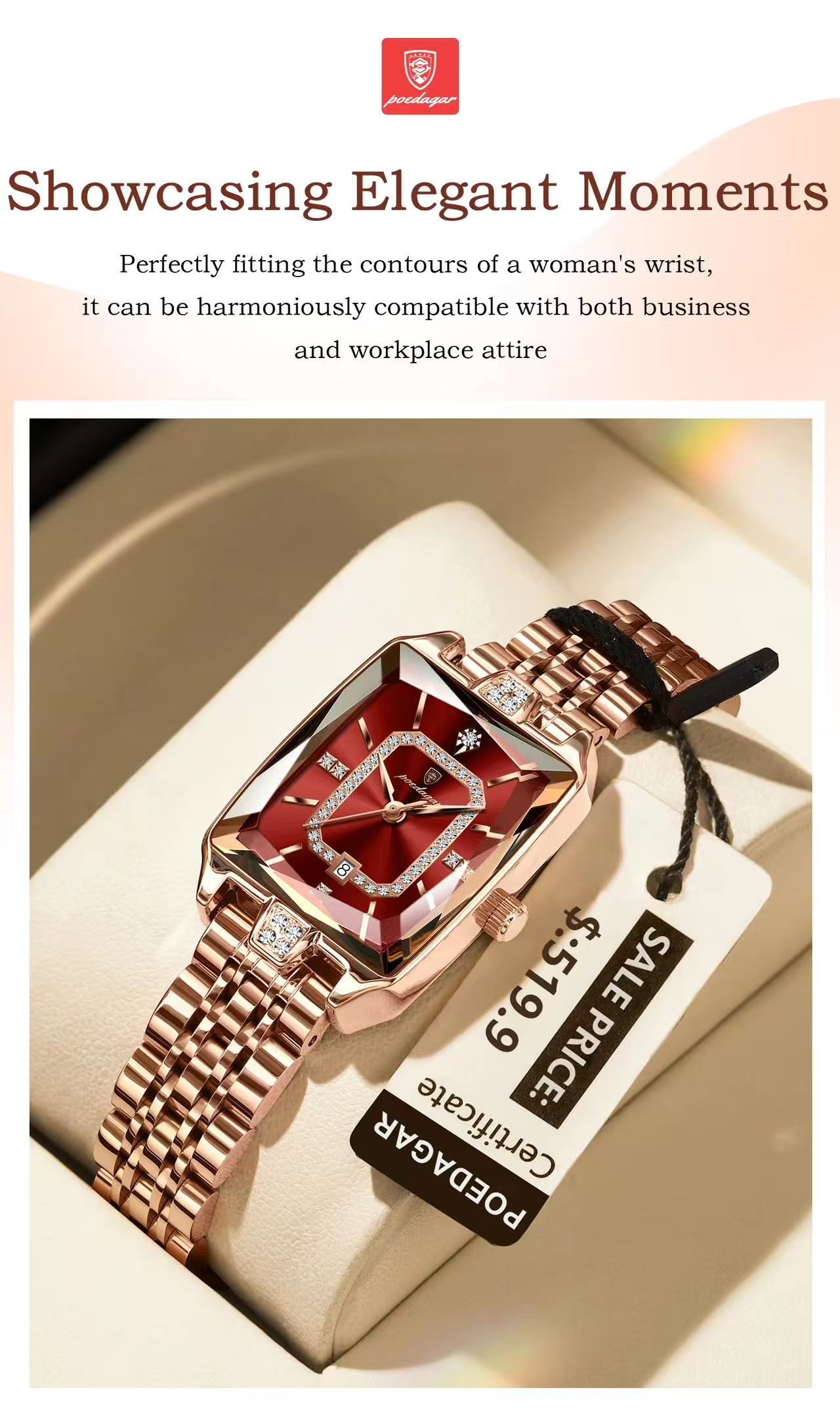 For POEDAGAR 785 Women's Quartz Watch Light Luxury Diamond Cut Dial Irregular Shape Dial Leather Popular Personalized Women's