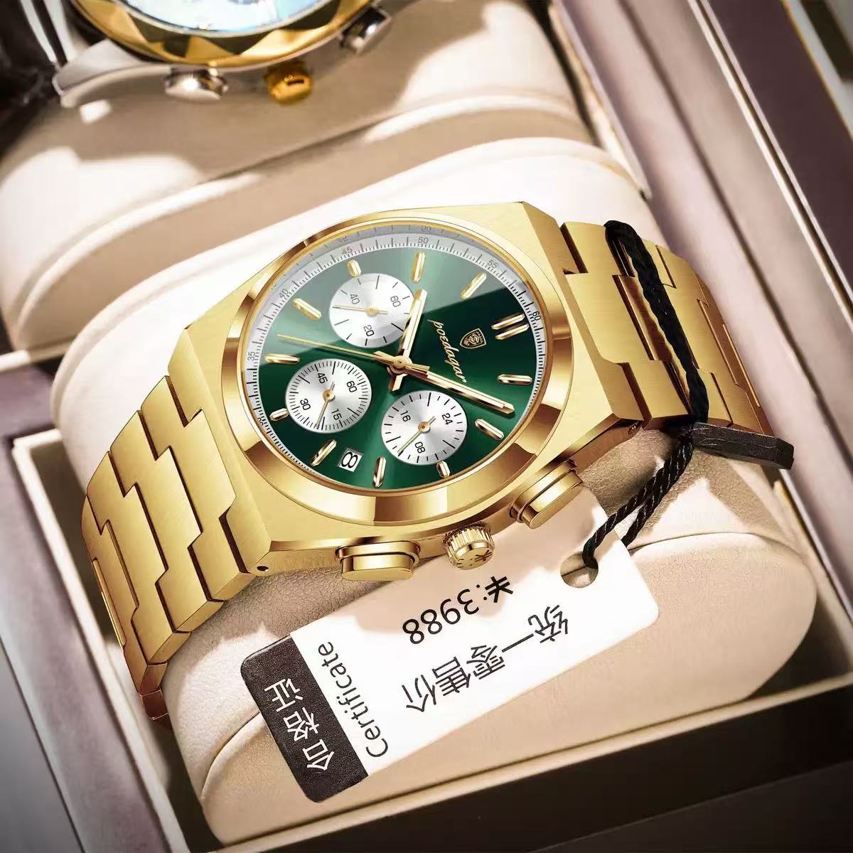 POEDAGAR 970 3 Small Dials Working Quartz Watches Waterproof Luminous Stainless Steel Band Chronograph Men Wristwatches