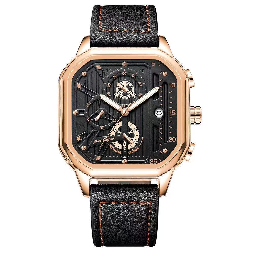 Top Poedagar Watches for Men 628 Quartz Man Wristwatch Waterproof Not-Chronograph Leather Band Fashion Men Dual Time Watch