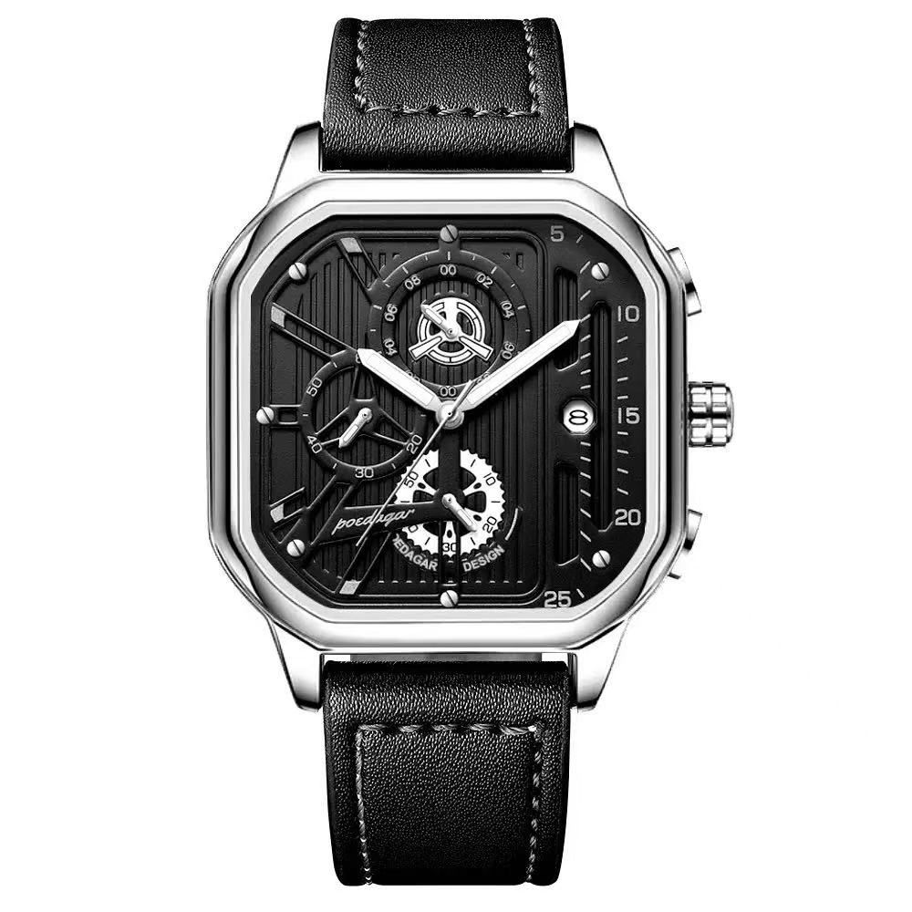Top Poedagar Watches for Men 628 Quartz Man Wristwatch Waterproof Not-Chronograph Leather Band Fashion Men Dual Time Watch
