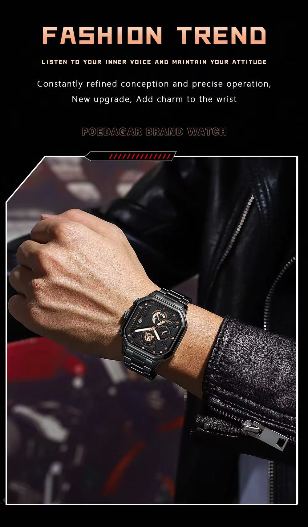 Top Poedagar Watches for Men 628 Quartz Man Wristwatch Waterproof Not-Chronograph Leather Band Fashion Men Dual Time Watch